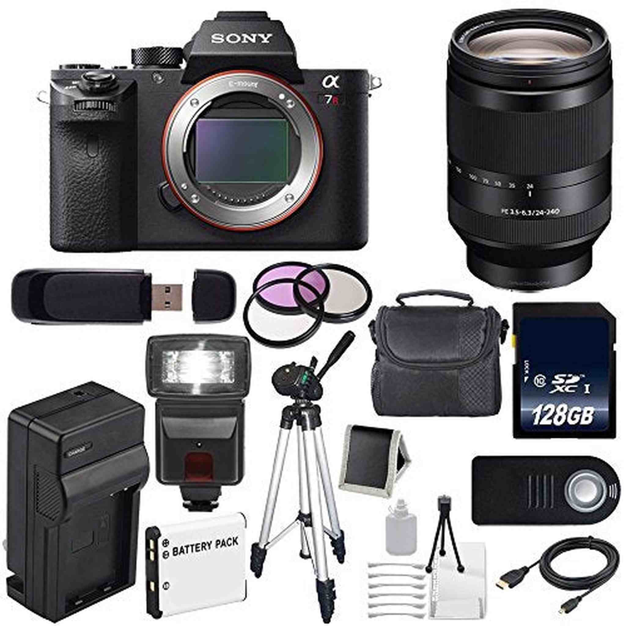 Sony Alpha a7R II Mirrorless Digital Camera International Model + Sony FE 24-240mm f/3.5-6.3 OSS Lens + 72mm 3 Piece Starter Bundle Sony