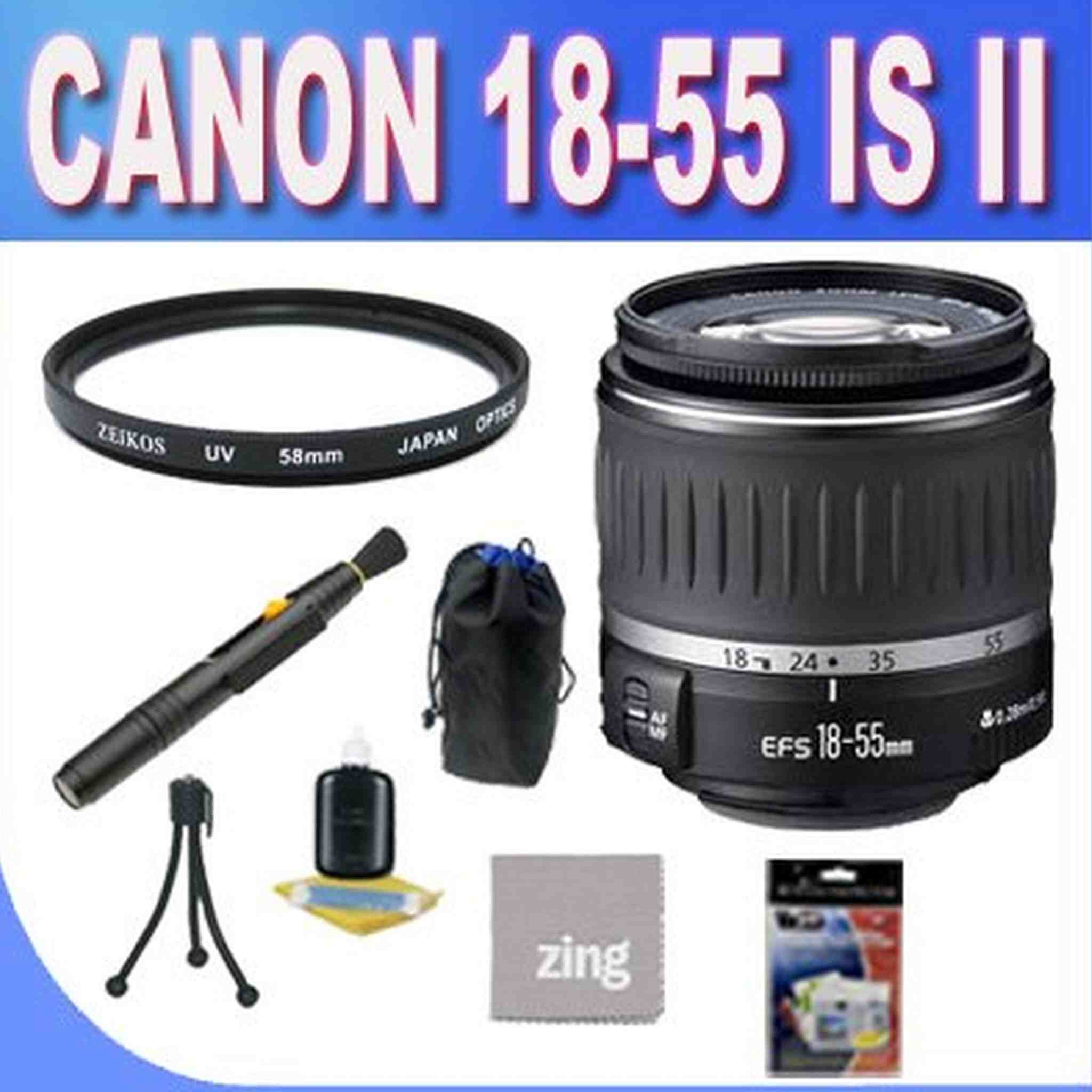 Canon EF-S 18-55mm f/3.5-5.6 is II SLR Lens - Mark II + UV Filter + Lens Pen Cleaner + Shock Proof Deluxe Lens Case + Microfiber Cleaning Cloth + Accessory Saver Bundle! BVI