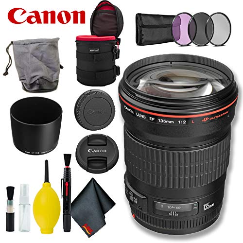 Canon EF 135mm f/2L USM Lens International Model w/Filter Kit + Lens Case Bundle Canon