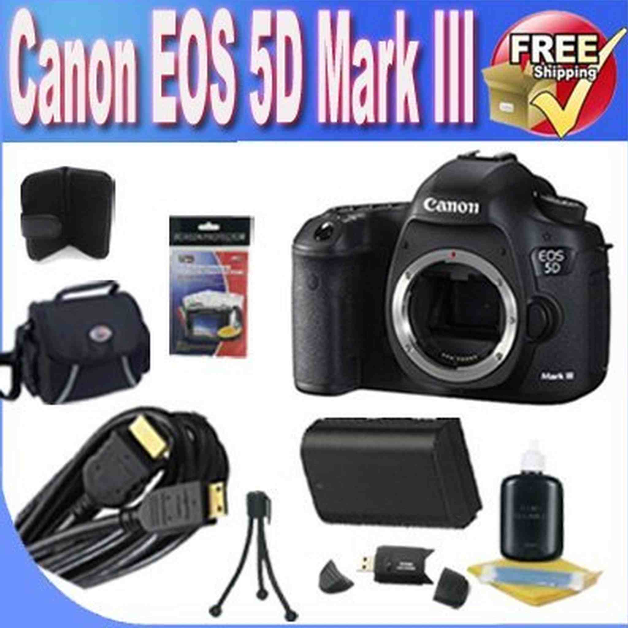 Canon EOS 5D Mark III 22.3 MP Full Frame CMOS Digital SLR Camera + Extended Life Battery + USB Card Reader + Deluxe Case w/Strap + Shock Proof Deluxe Case + Accessory Saver Bundle Canon