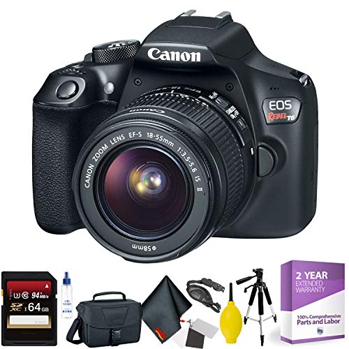 Canon EOS Rebel T6 DSLR Camera with 18-55mm Lens + 64GB Memory Card + Mega Accessory Kit + 1 Year Warranty Bundle Canon