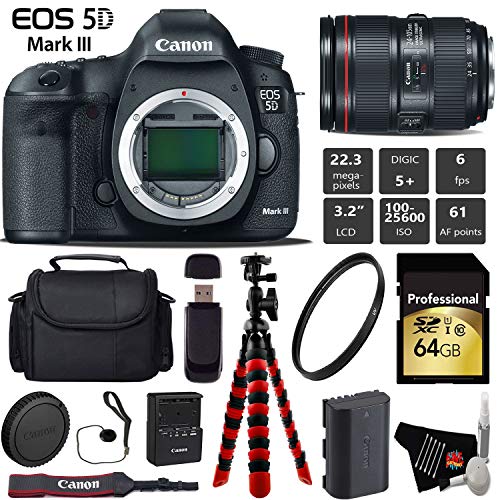 Canon EOS 5D Mark III DSLR Camera with 24-105mm f/4L II Lens + Wireless Remote + UV Protection Filter + Case + Wrist Str Canon