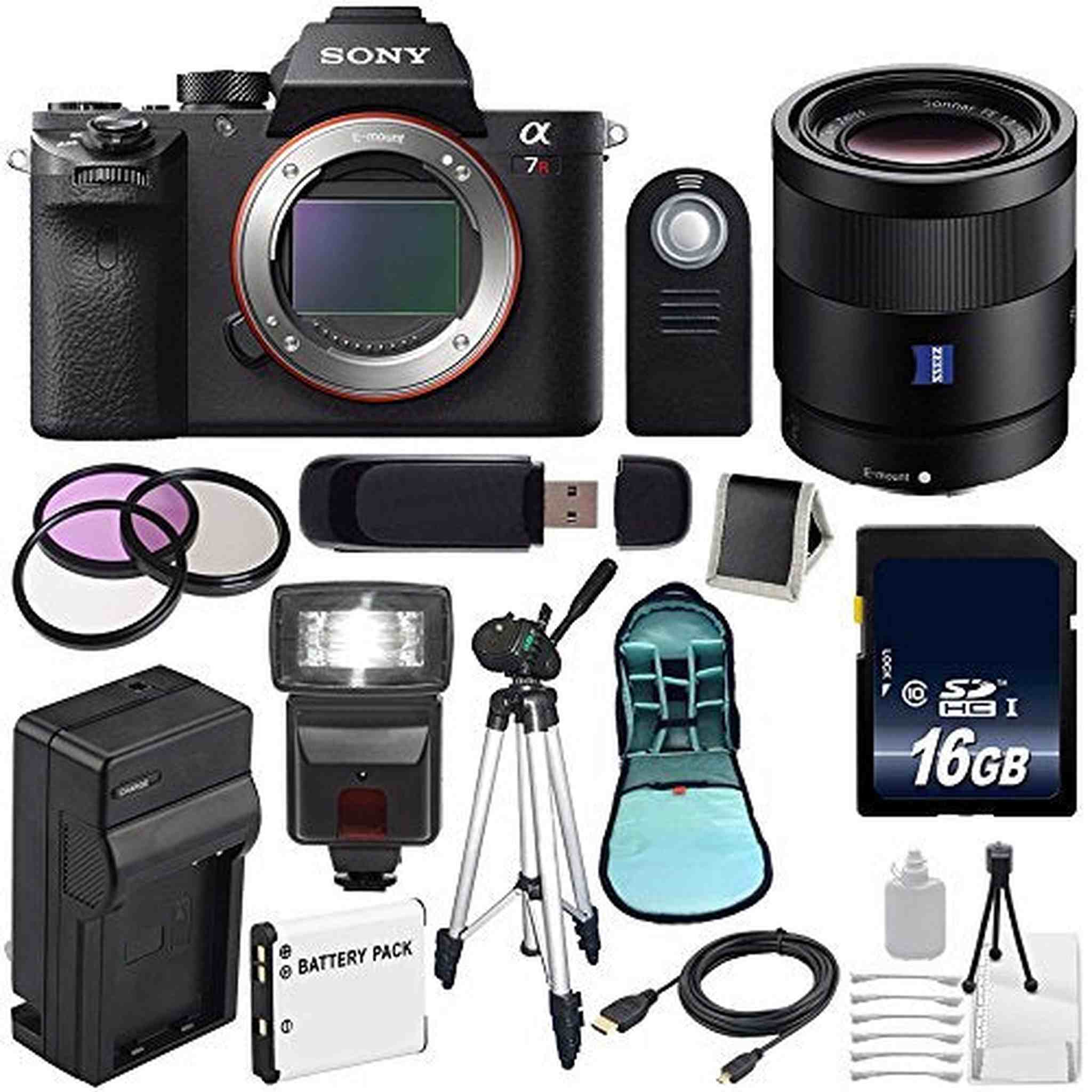 Sony Alpha a7R II Mirrorless Digital Camera International Model + Sony Sonnar T FE 55mm f/1.8 ZA Lens + 49mm 3 Piece Filter Set Bundle Sony