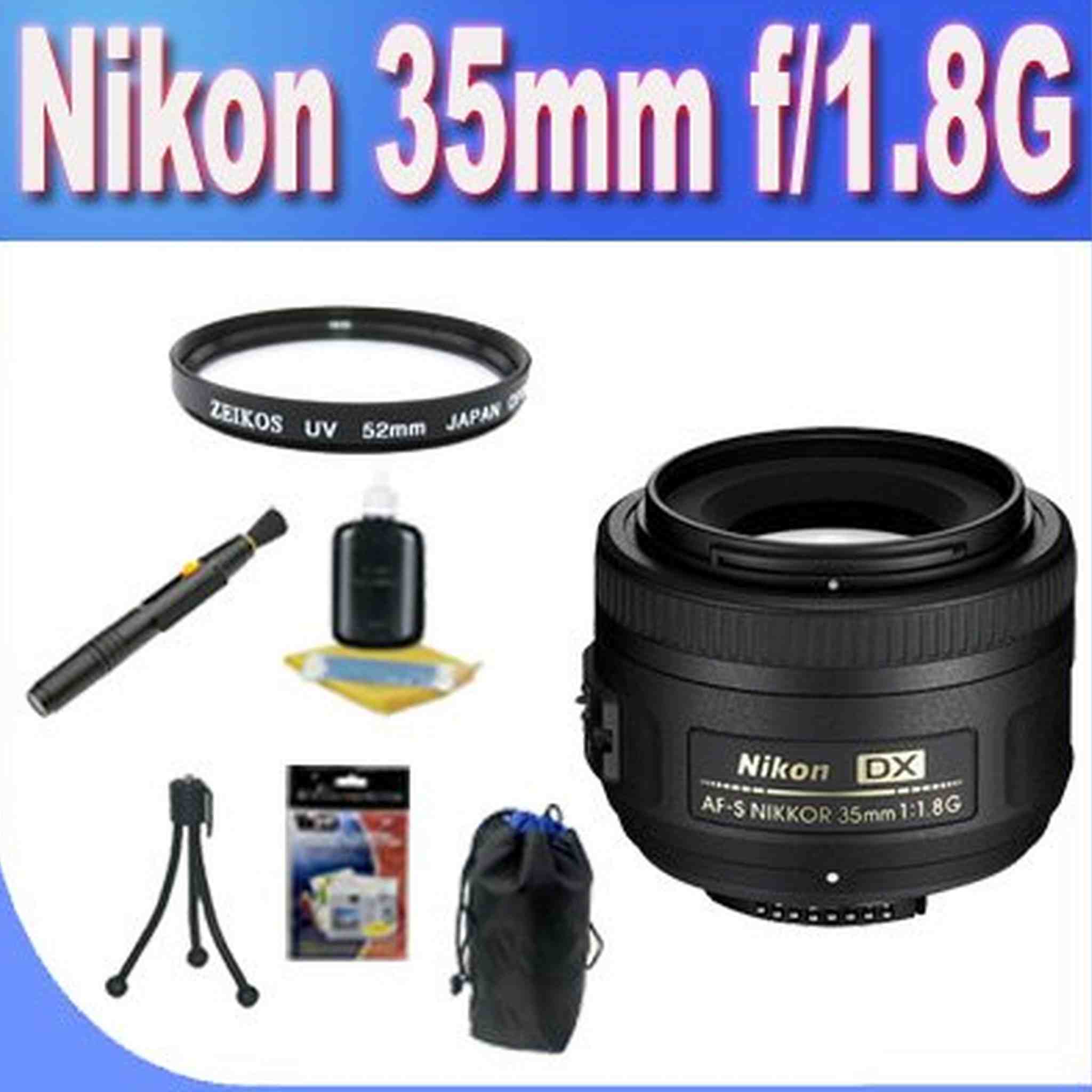 Nikon 35mm f/1.8G AF-S DX Lens for Nikon Digital SLR Cameras + UV Filter + Lens Case + Lens Pen Cleaner + Lens Cleaning Accessory Kit!! Bundle Nikon