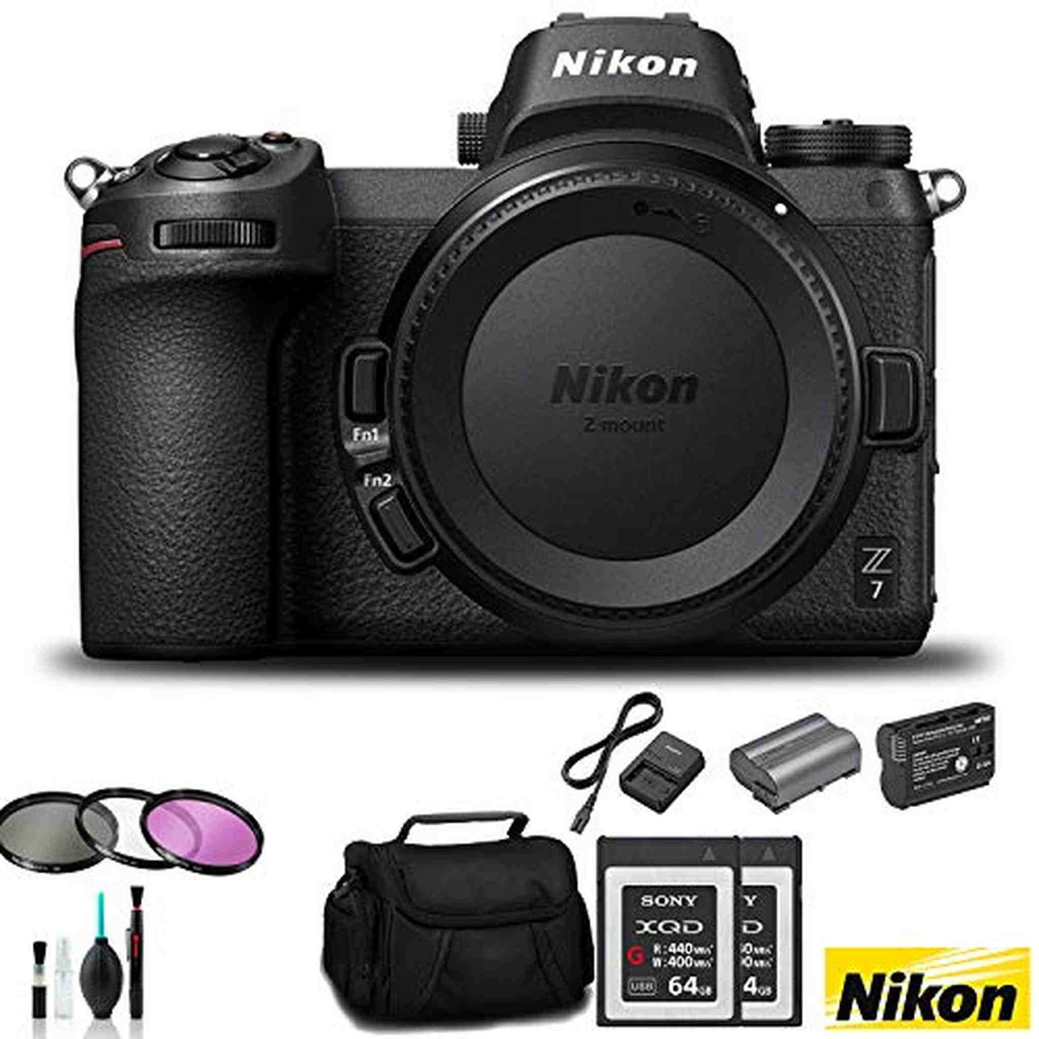 Nikon Z7 Mirrorless FX-Format Digital Camera Body Only - Bundle 2X 64GB Memory Card + EN-EL15 Li-on Battery + External Nikon