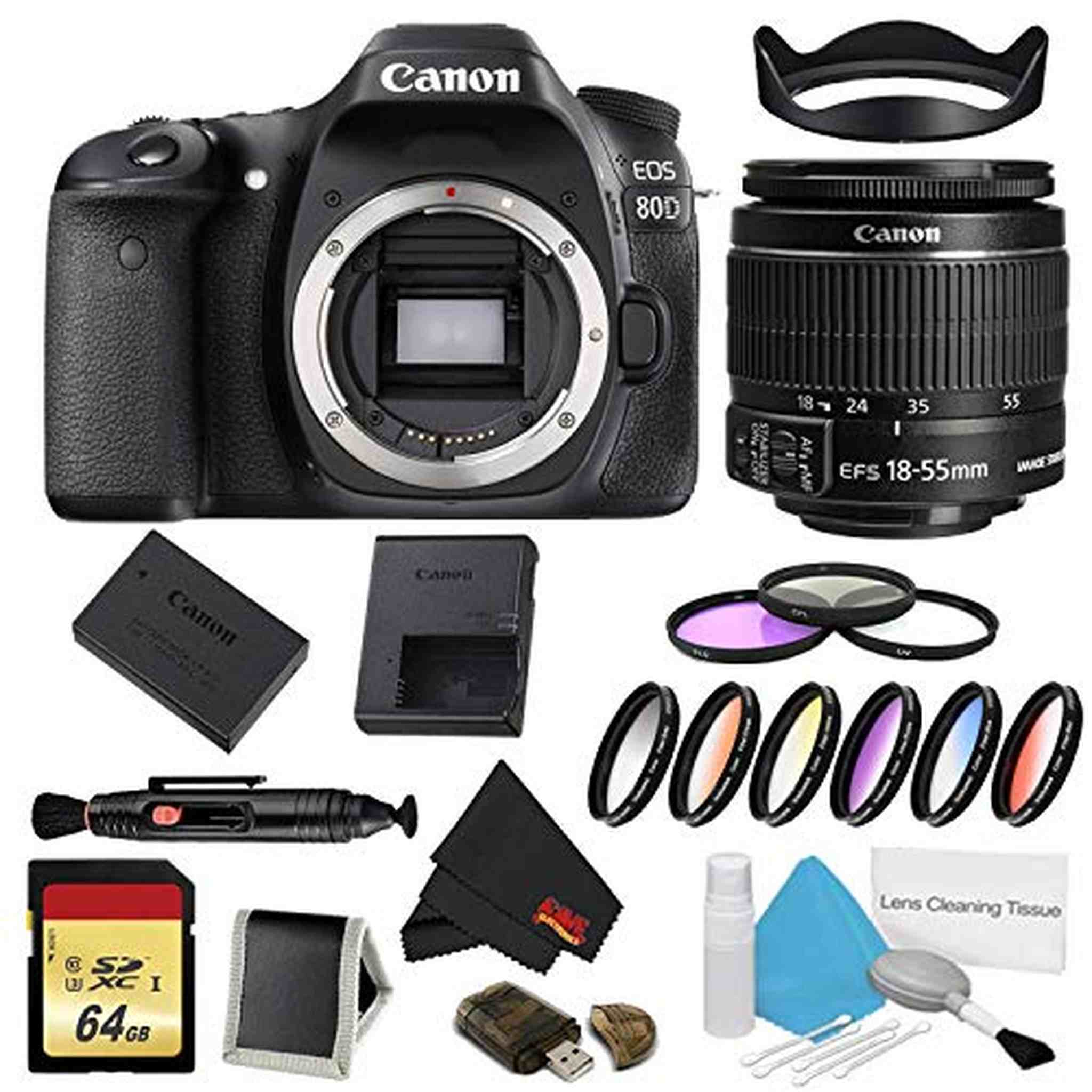 Canon EOS 80D DSLR Camera Body Only 9 Piece Filter w/Memory Bundle International Model Canon