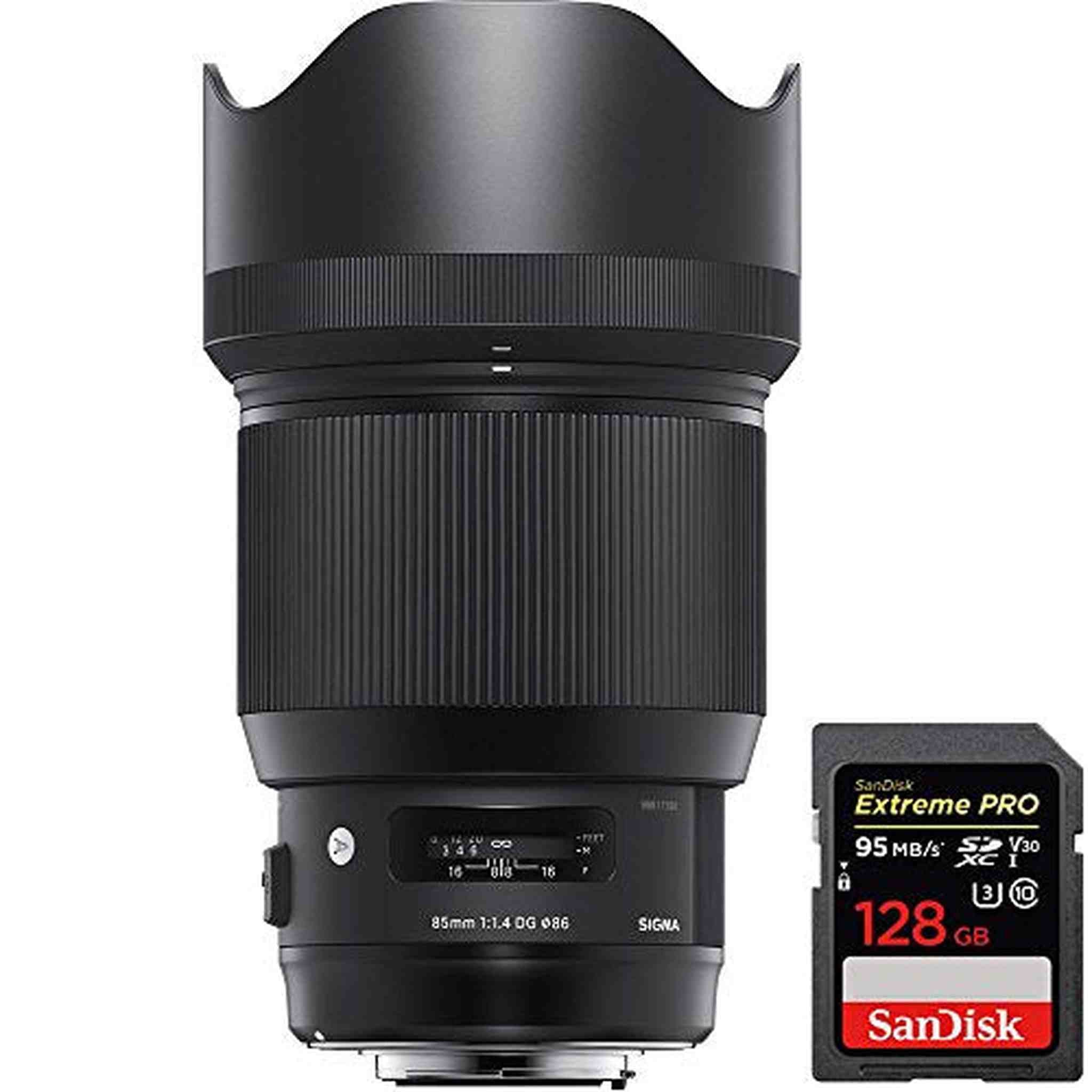 Sigma 321954 85mm F1.4 DG HSM Art Full-Frame Sensor Lens for Canon + Sandisk Extreme PRO SDXC 128GB UHS-1 Memory Card Sigma