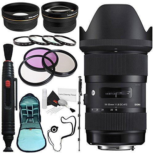 Sigma 18-35mm f/1.8 DC HSM Art Lens for Nikon # 210-306 + 72mm 3 Piece Filter Kit + Lens Pen Cleaner + 70in Monopod Bundle Sigma