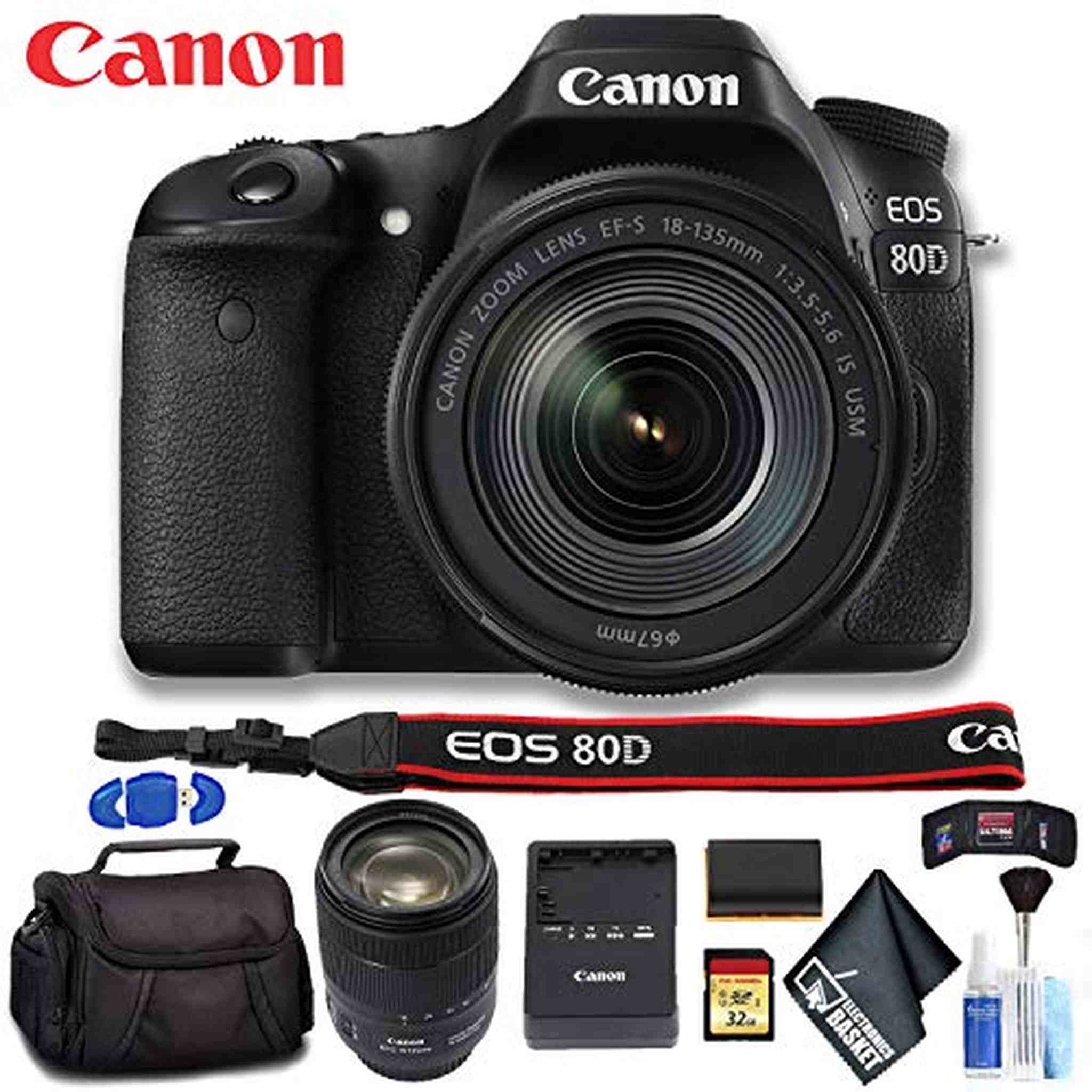 Canon EOS 80D DSLR Camera with 18-135mm Lens Intl Model Deluxe Bundle Canon