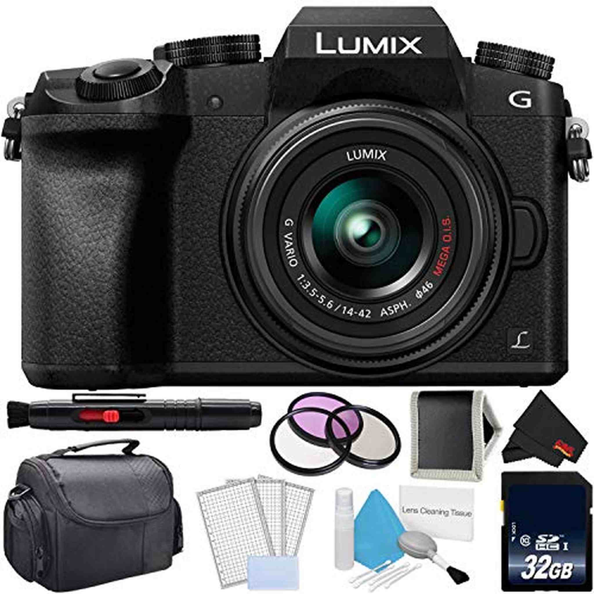 Panasonic Lumix DMC-G7 Mirrorless Digital Camera with 14-42mm Lens - Bundle with 32GB Memory Card, Professional Filter K Panasonic