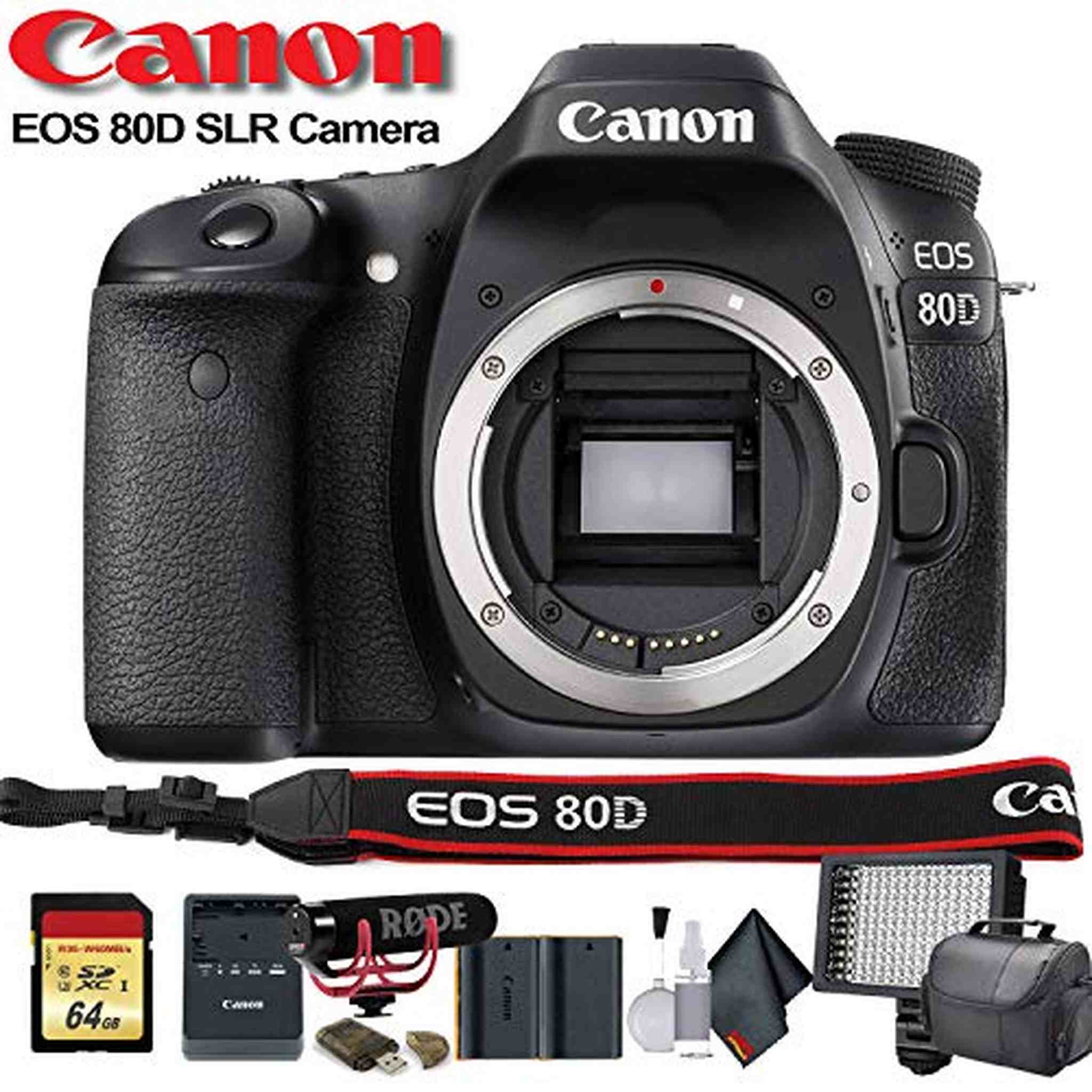 Canon EOS 80D DSLR Camera 1263C004 W/Bag, Extra Battery, LED Light, Mic, Filters and More - Advanced Bundle Canon