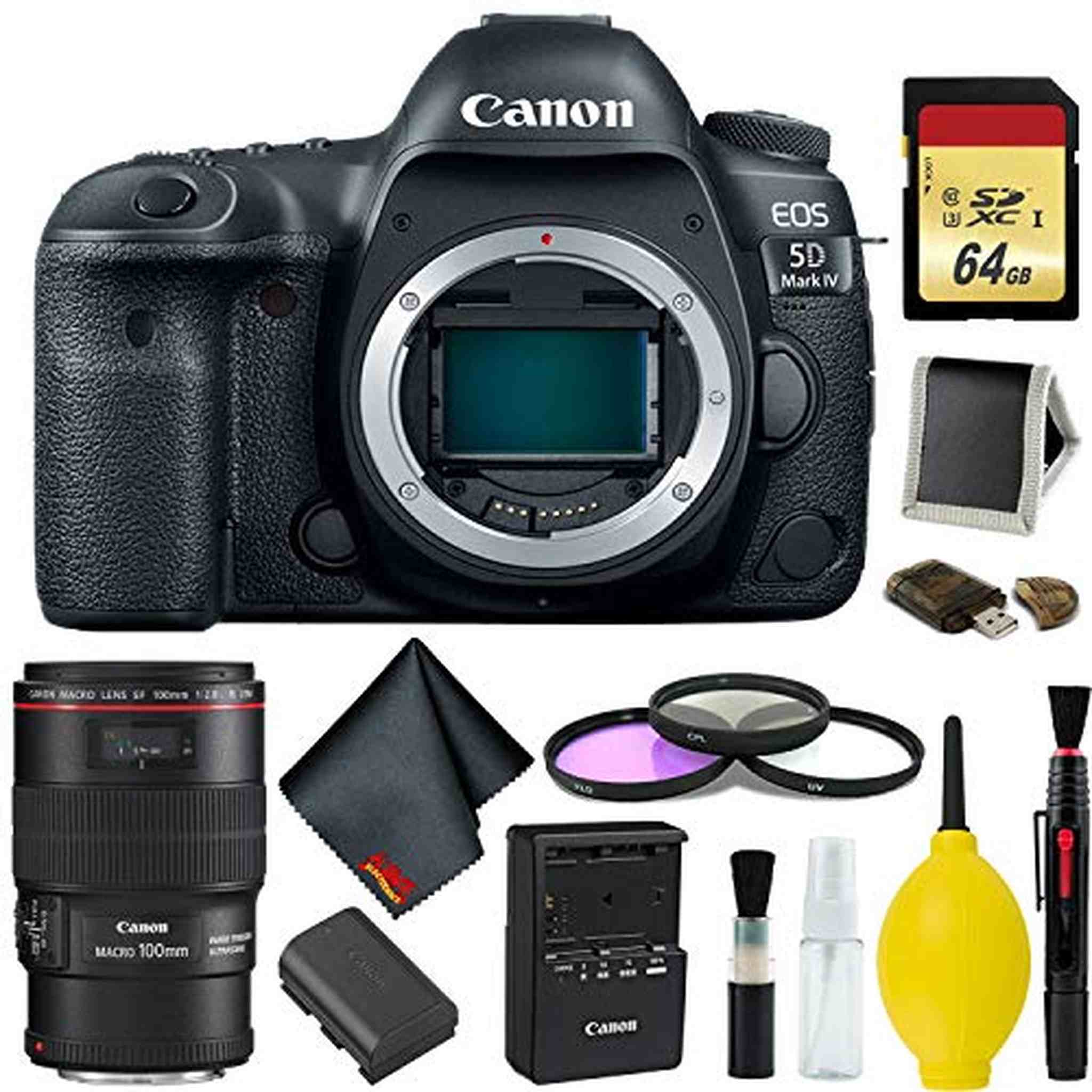 Canon EOS 5D Mark IV DSLR Camera Body Only Complete Kit International Model w/Canon EF 100mm f/2.8L Macro is USM Lens Canon