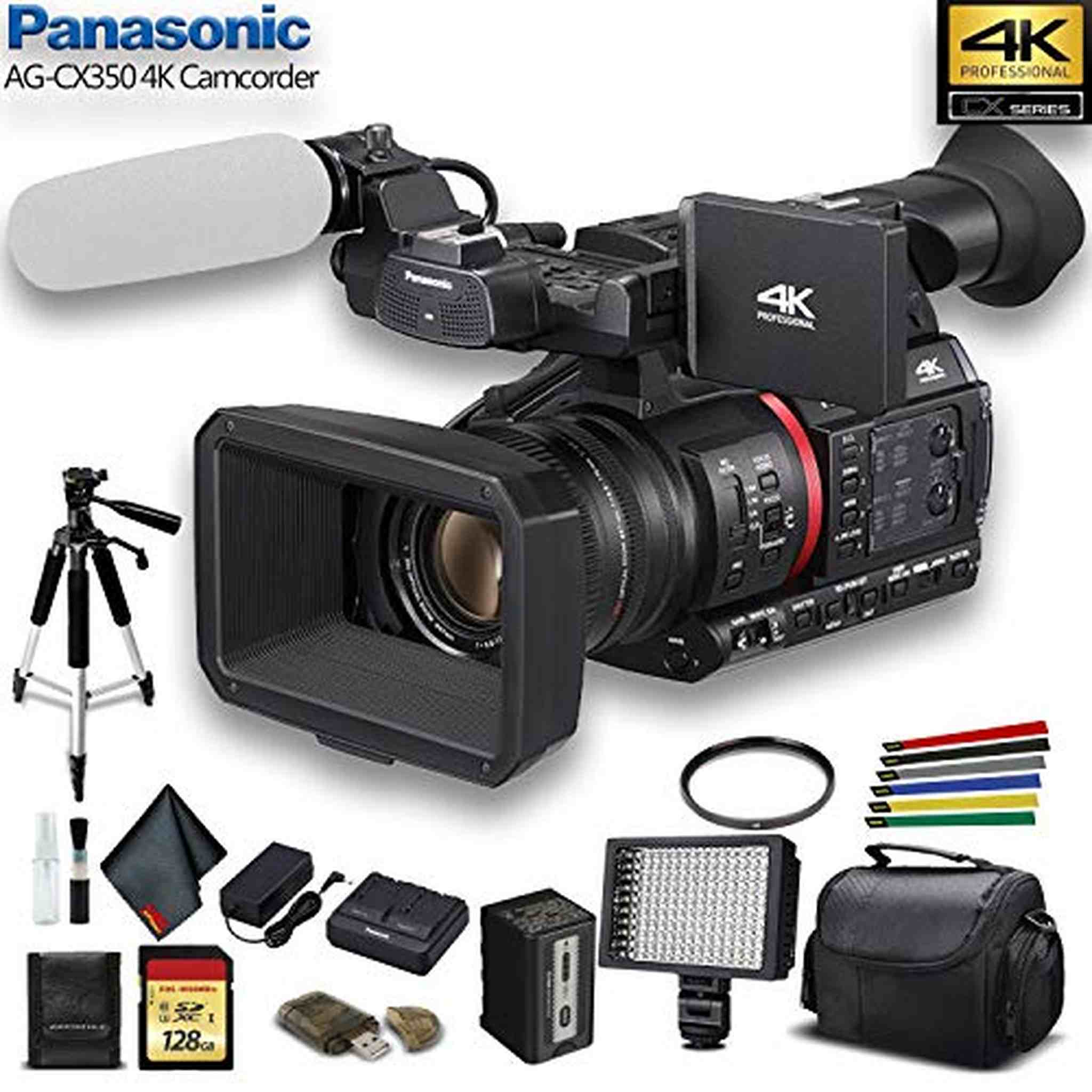 Panasonic 4K Camcorder W/ Padded Case, 128 GB Memory Card - Starter Bundle Panasonic