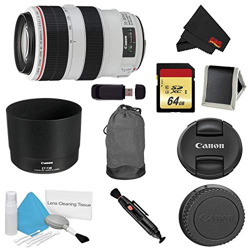 Canon EF 70-300mm f/4-5.6L is USM Lens Bundle w/ 64GB Memory Card + Accessories International Model Canon