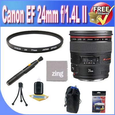 Canon EF 24mm f/1.4 L USM II Wide Angle Lens + UV Filter + Lens Case + Zing MicroFiber Cleaning Cloth + Lens Pen Cleaner + Lens Accessory Saver Bundle Canon