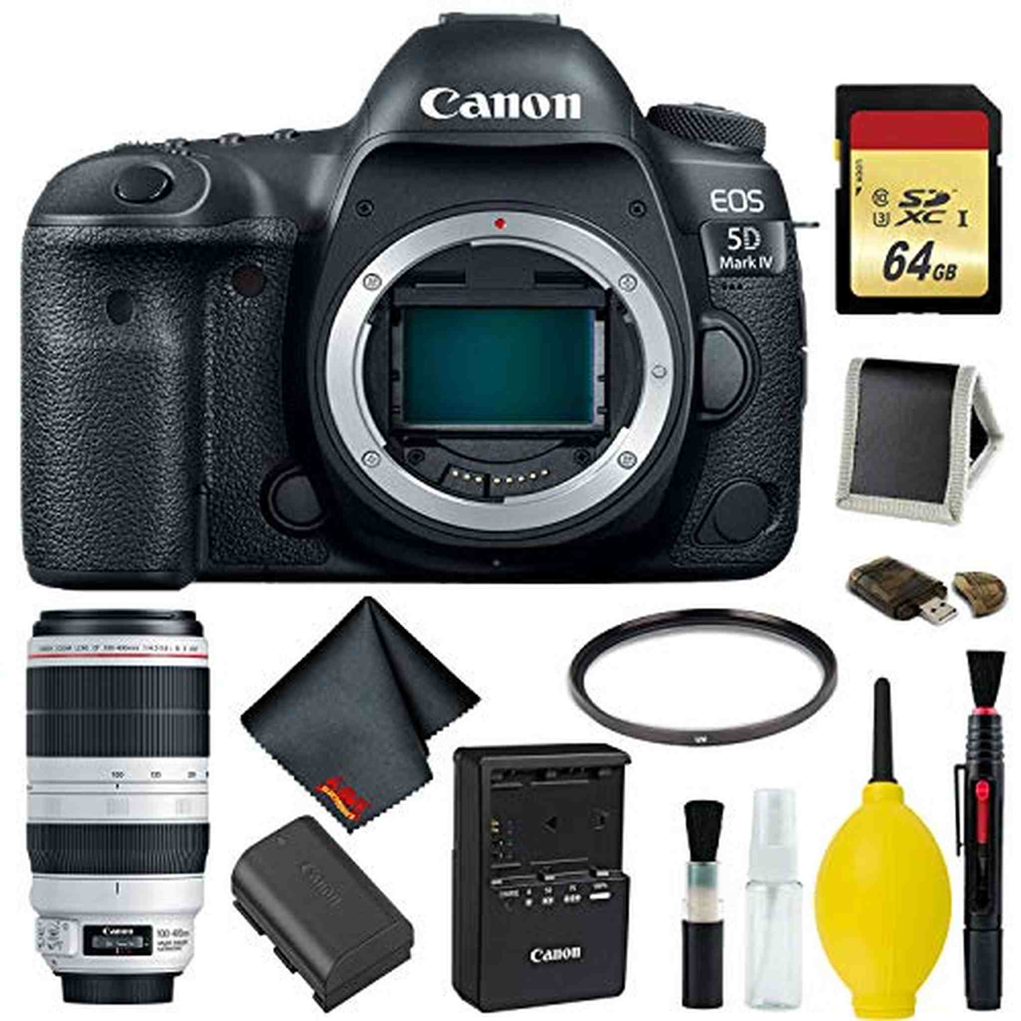 Canon EOS 5D Mark IV DSLR Camera Body Only Memory Kit International Model w/Canon EF 100-400mm f/4.5-5.6L is II USM Le Canon