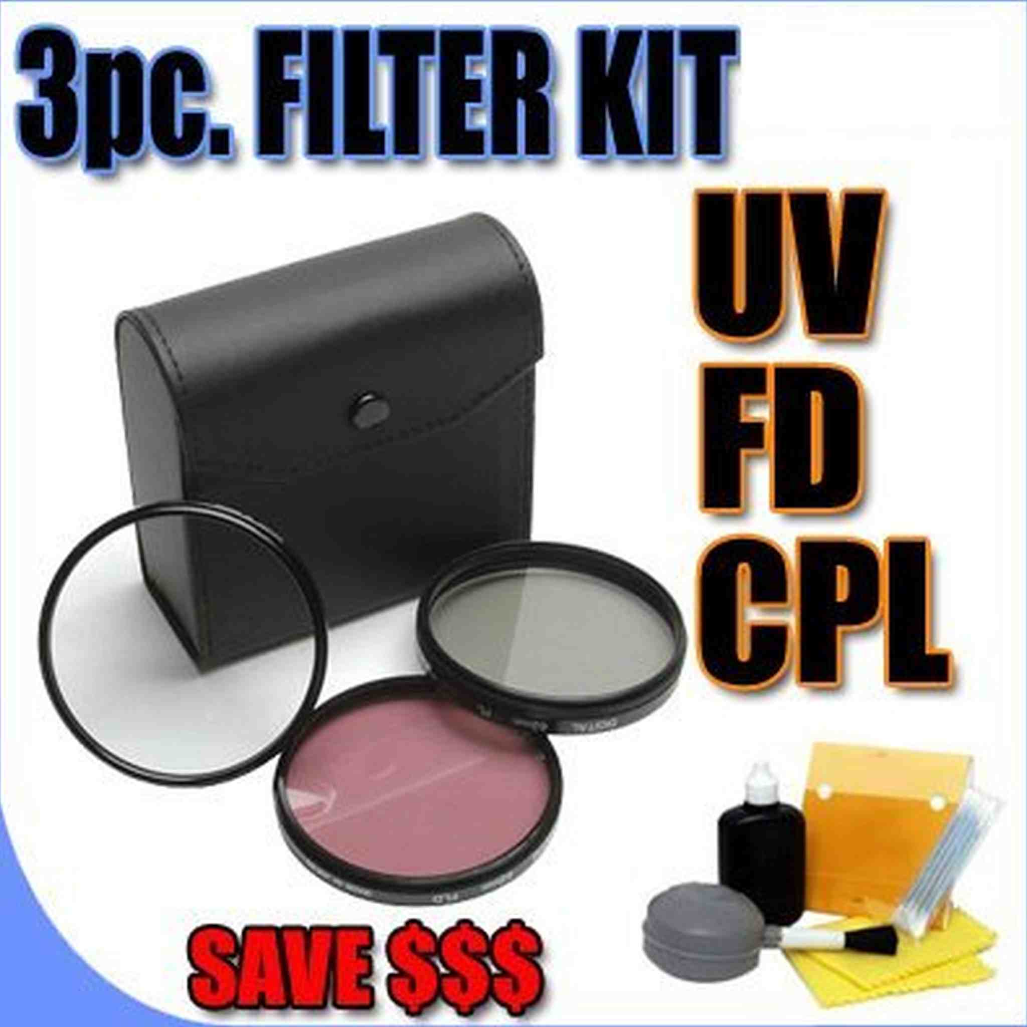 3 Piece Filter Kit UV, FD, CPL 37mm Filters w/ Hard Case for Panasonic Camcorders