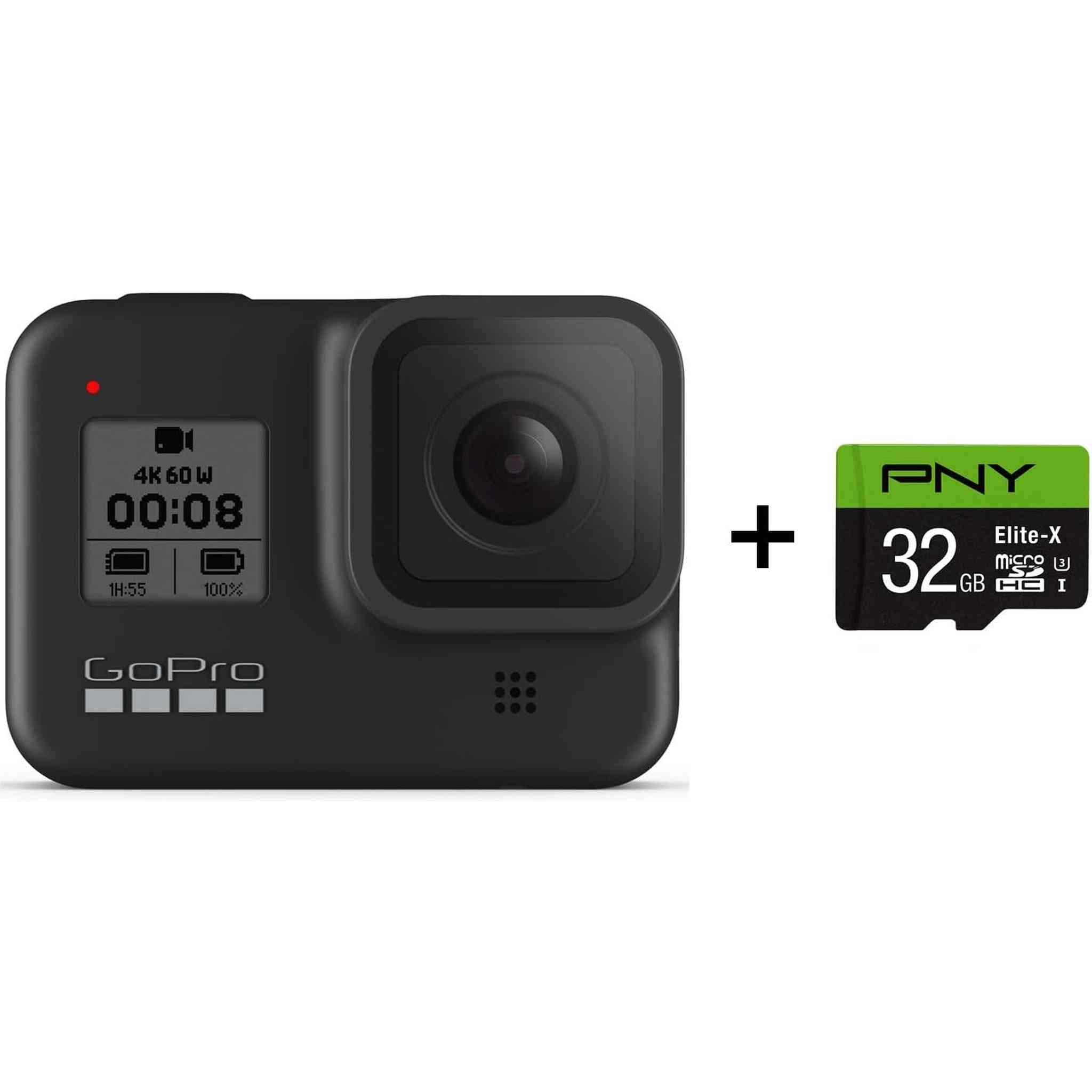 GoPro HERO8 Black Action Camera + PNY Elite-X 32GB U3 microSDHC Card Bundle GoPro