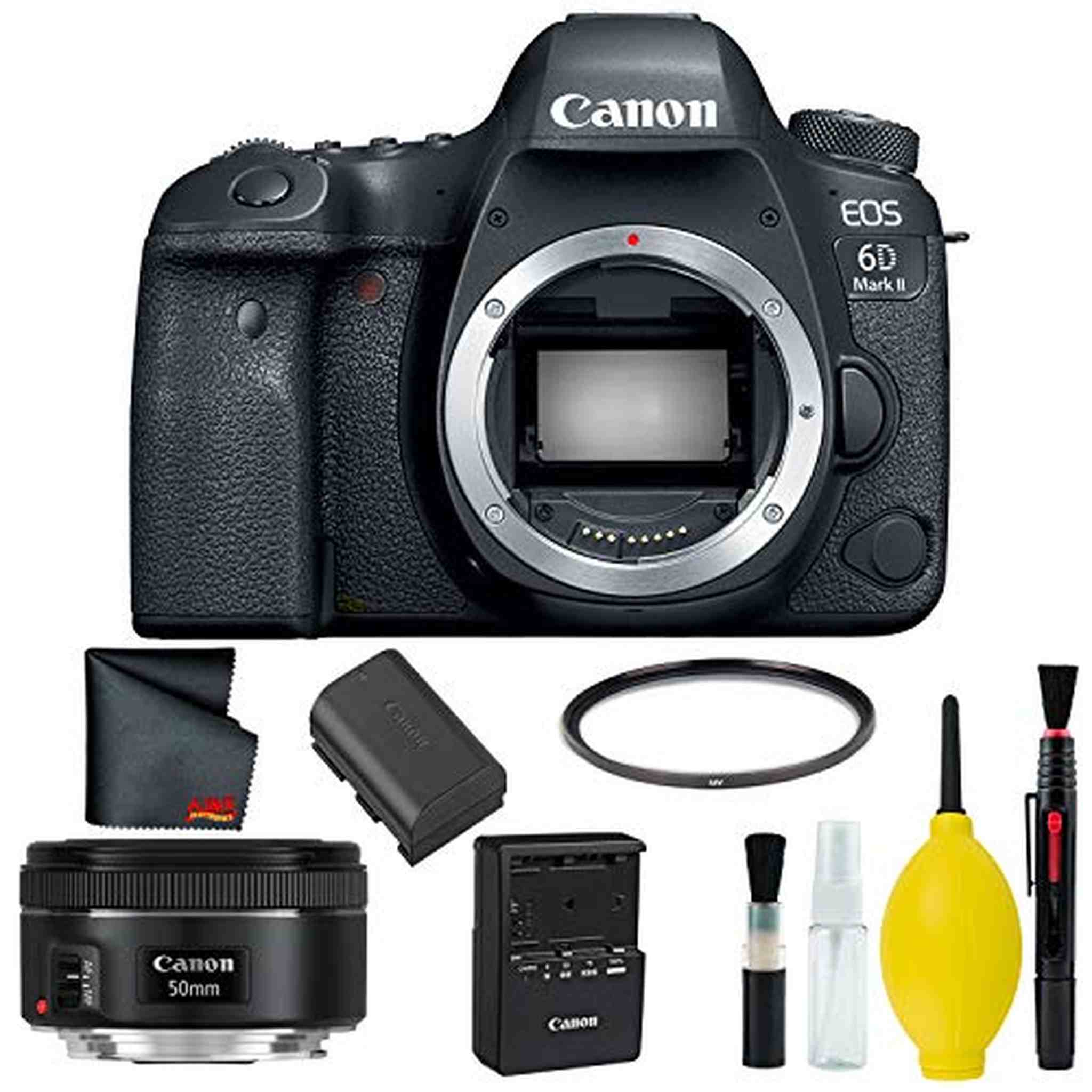 Canon EOS 6D Mark II DSLR Camera Body Only Basic Kit International Model w/Canon EF 50mm f/1.8 STM Lens - Internationa Canon