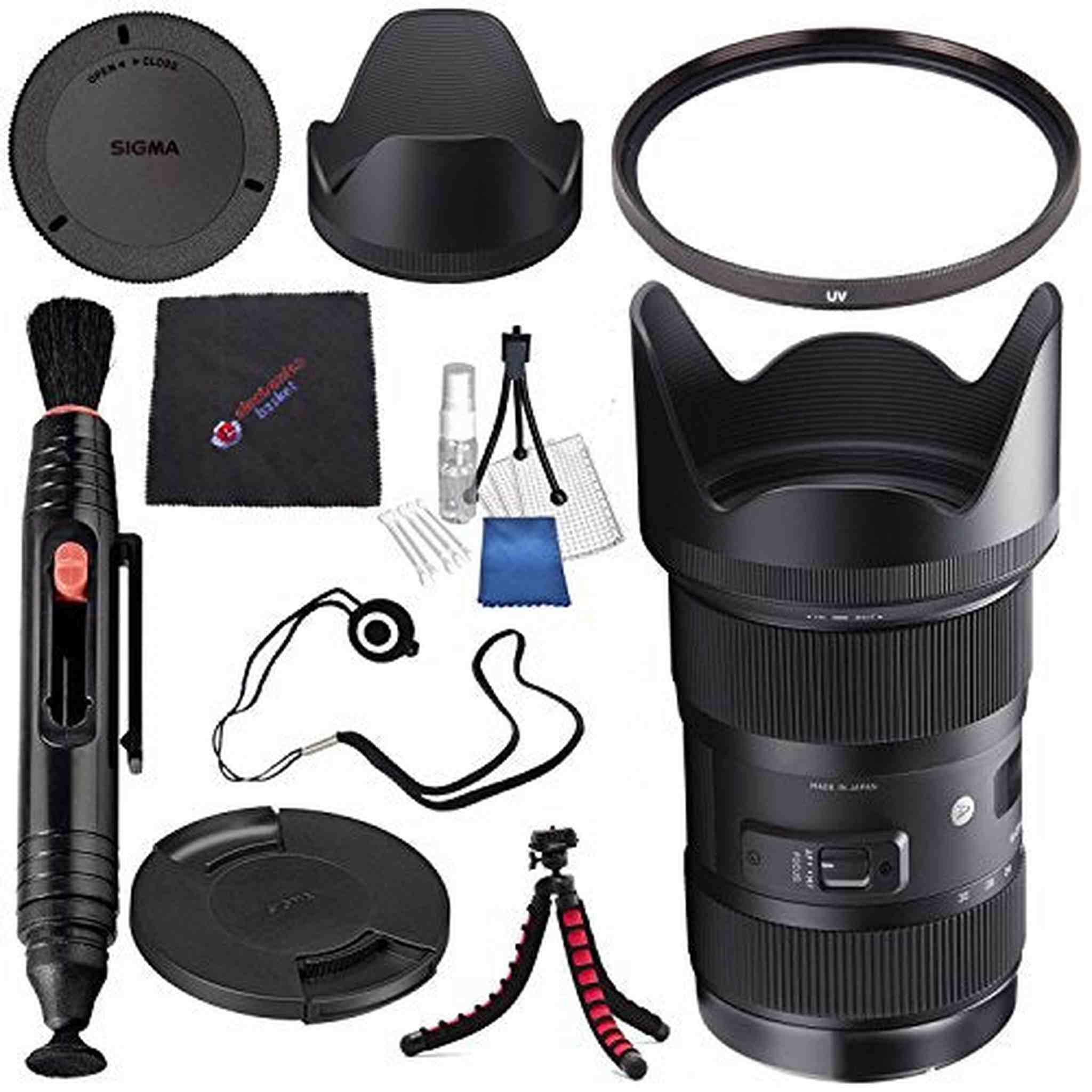 Sigma 18-35mm f/1.8 DC HSM Art Lens for Canon #210101 + Lens Pen Cleaner + Microfiber Cleaning Cloth + Lens Capkeeper + Deluxe Cleaning Kit + Flexible Tripod Bundle International Model No Warranty Sigma