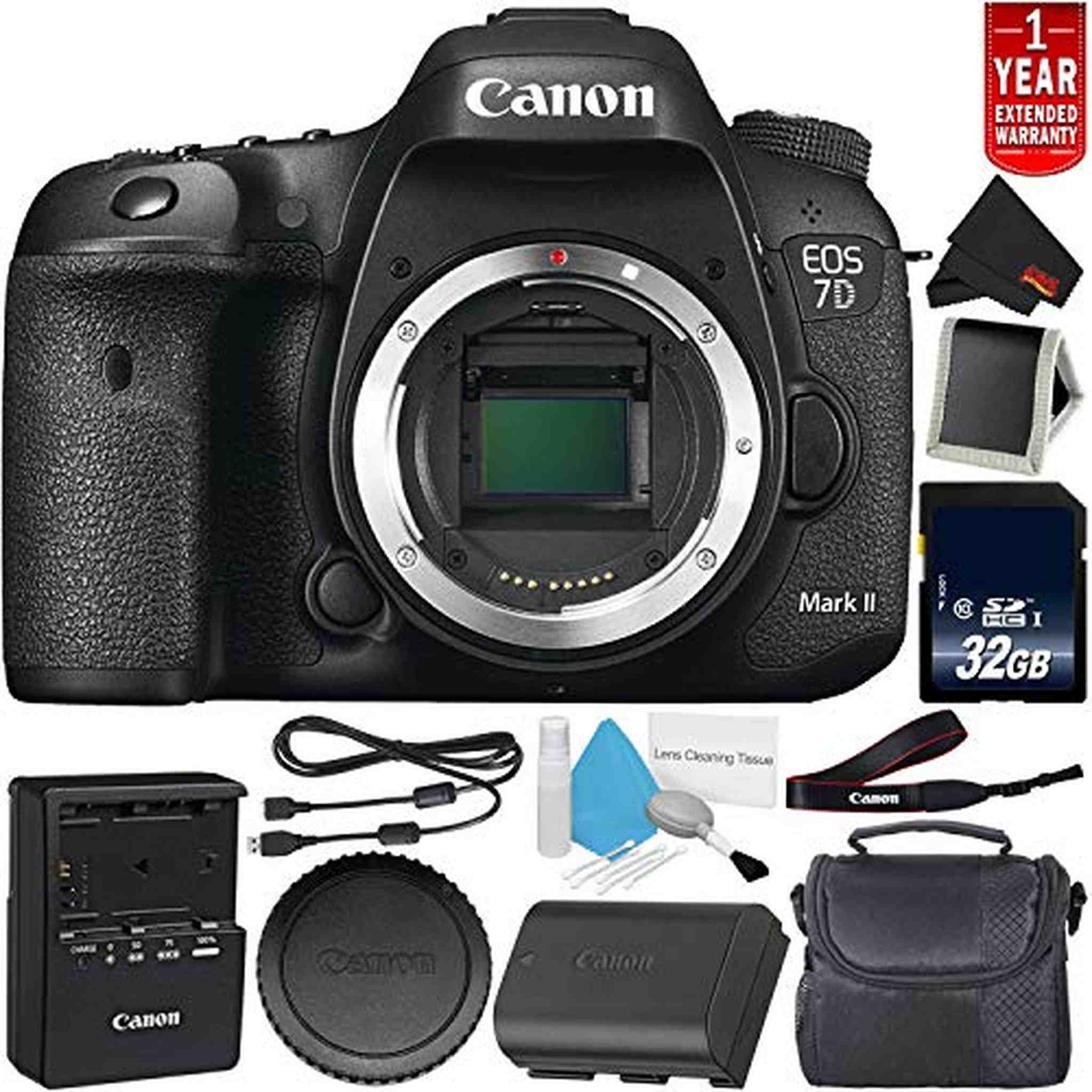 Canon EOS 7D Mark II Digital SLR Camera 9128B002 Body Only International Model - Bundle with 32GB Memory Card Starter Bundle Canon