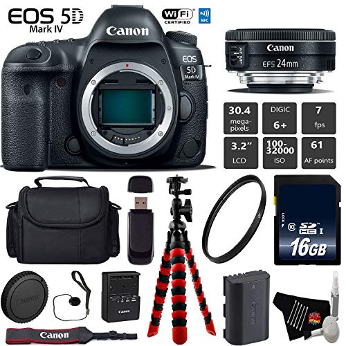 Canon EOS 5D Mark IV DSLR Camera with 24mm f/2.8 STM Lens + Wireless Remote + UV Protection Filter + Case + Wrist Strap Base Bundle Canon