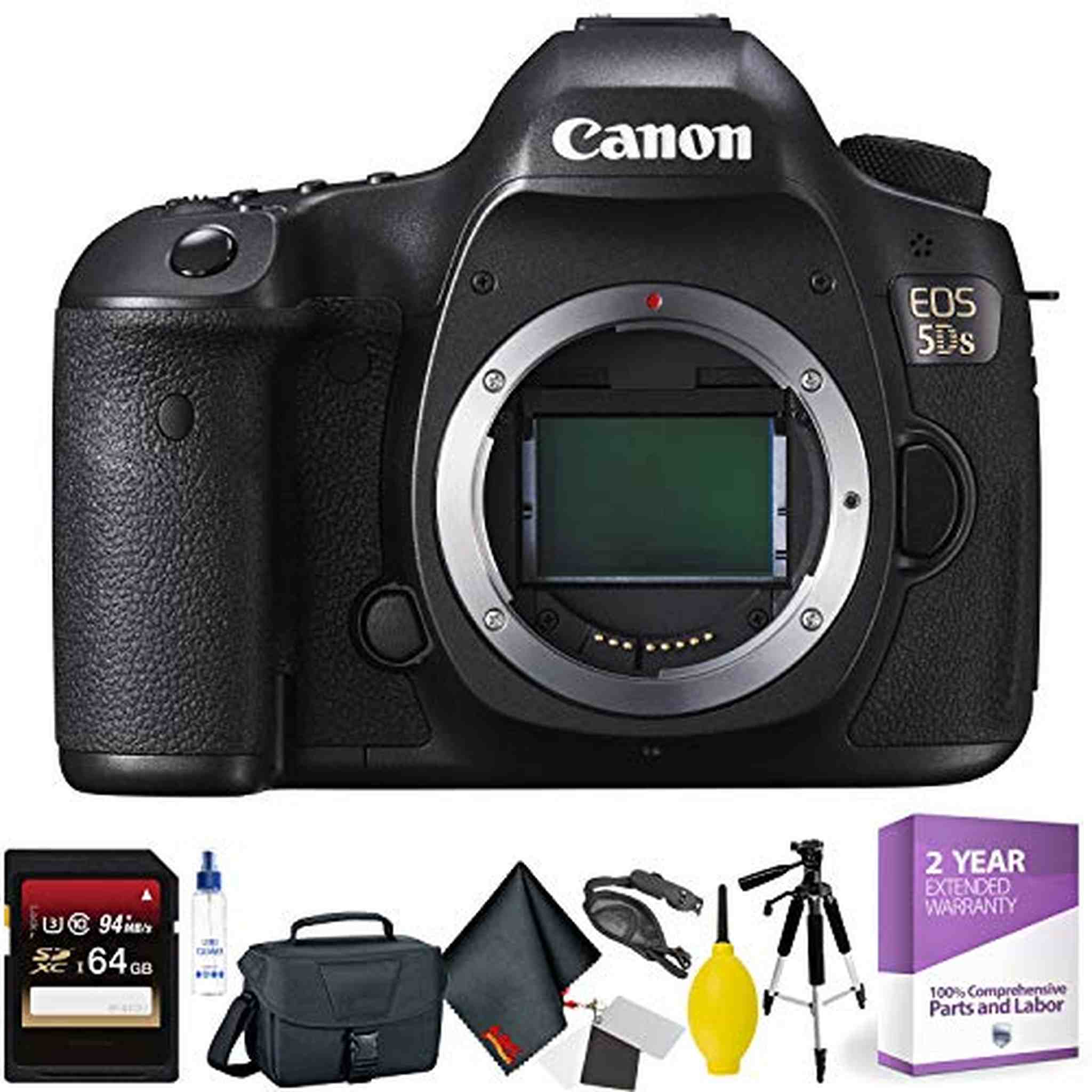 Canon EOS 5DS DSLR Camera Body Only + 64GB Memory Card + Mega Accessory Kit + 1 Year Warranty Bundle Canon