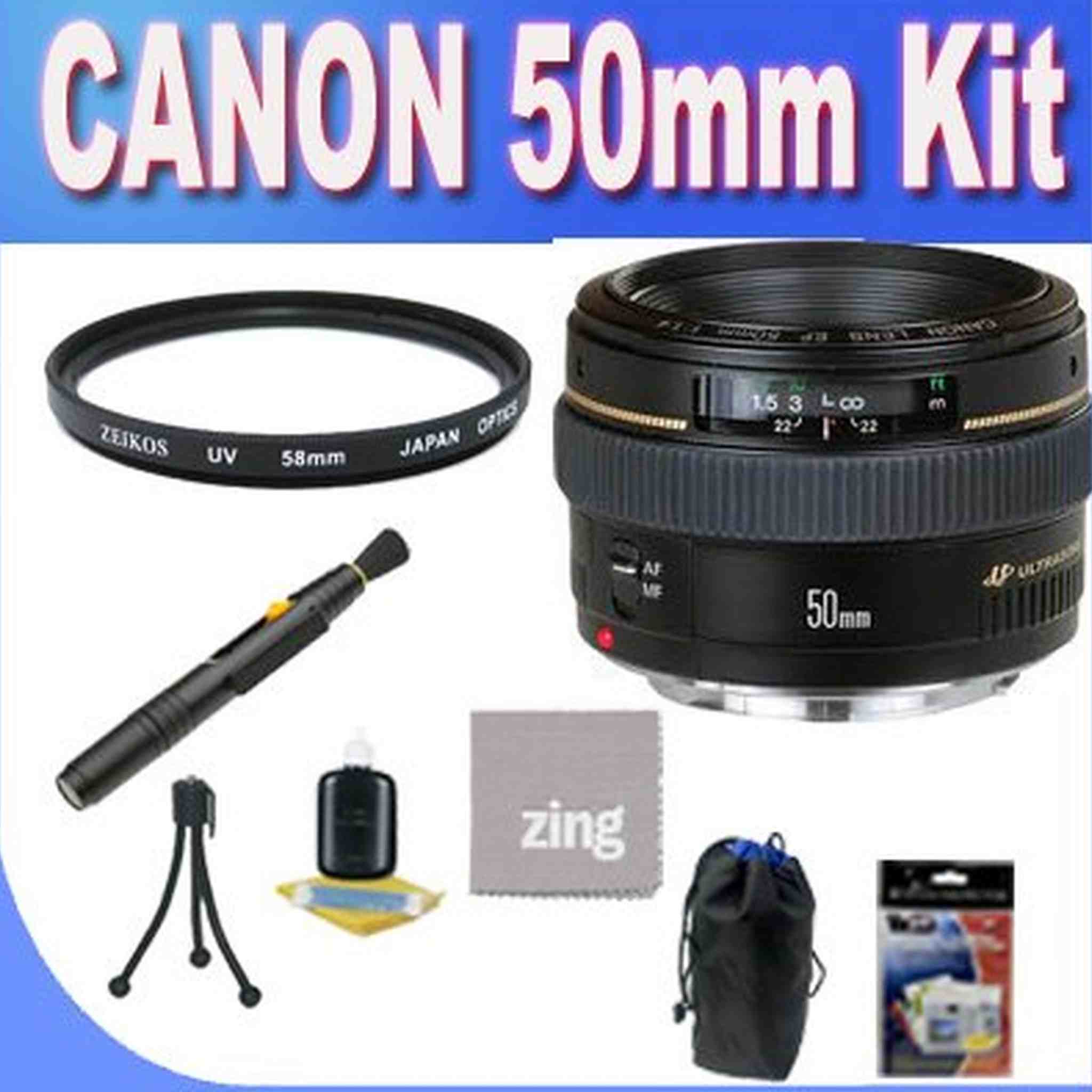 Canon EF 50mm f1.4 USM Standard & Medium Telephoto Lens for Canon SLR Cameras + UV Filter + Lens Pouch + Microfiber Cleaning Cloth + Lens Pen Cleaner + Accessory Saver Bundle Canon