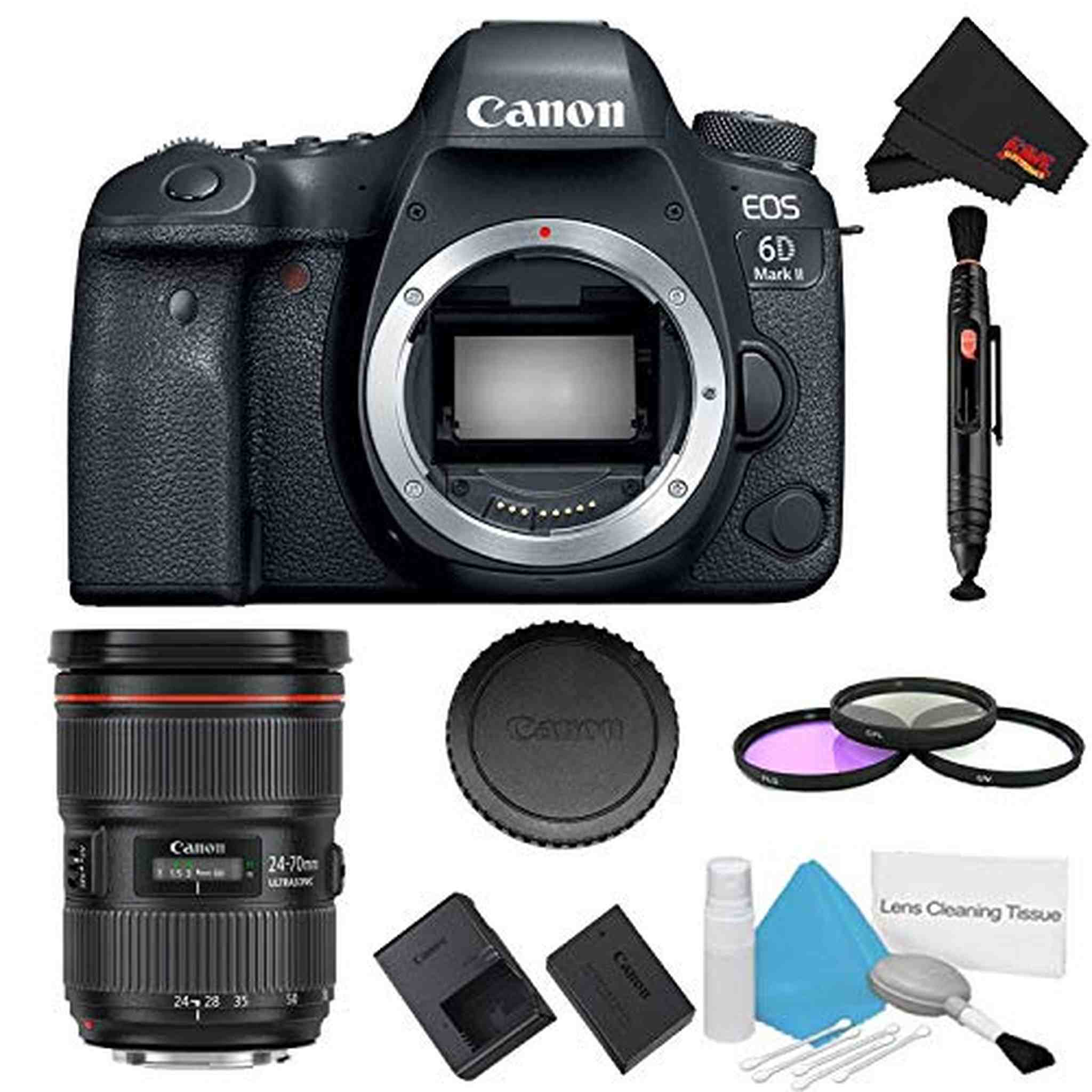 Canon EOS 6D Mark II DSLR Camera Body Only 3 Piece Filter Bundle + Bonus Canon EF 24-70mm f/2.8L II USM Lens - Interna Canon