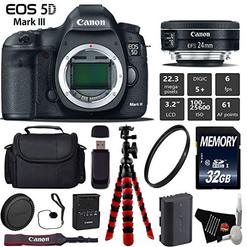 Canon EOS 5D Mark III DSLR Camera with 24mm f/2.8 STM Lens + Wireless Remote + UV Protection Filter + Case + Wrist Strap Starter Bundle Canon