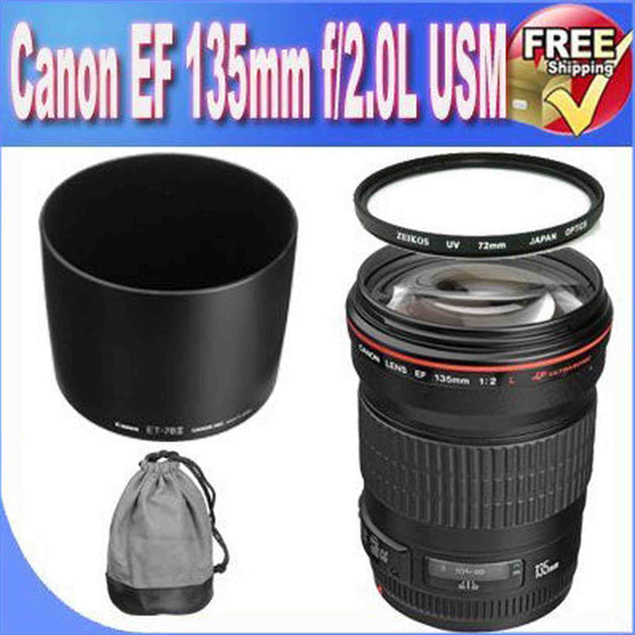 Canon EF 135mm f/2L USM Lens for Canon SLR Cameras + 72mm UV Filter!!!