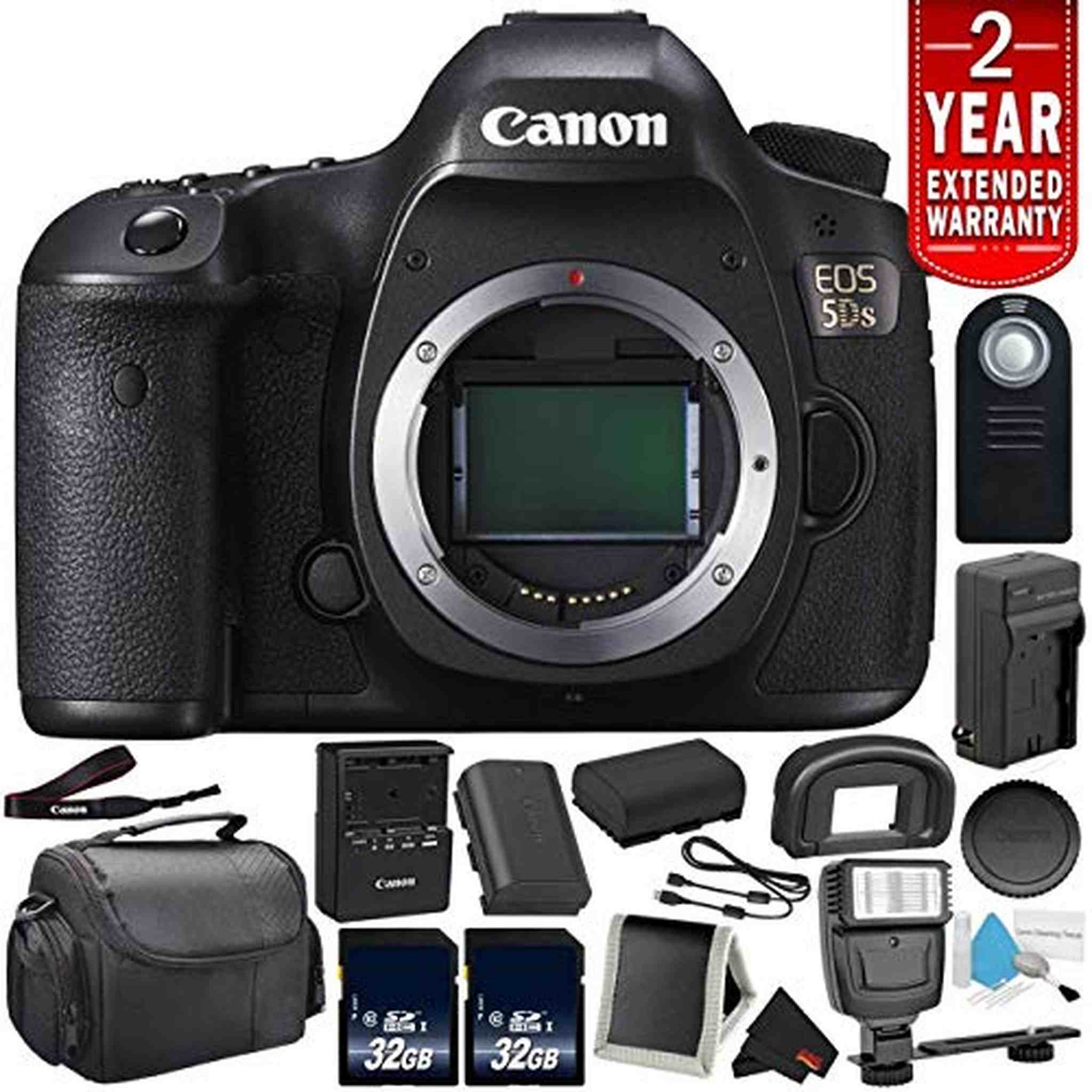 Canon EOS 5DS Digital SLR Camera 0581C002 Body Only - Bundle with 32GB Memory Card + Spare Battery Supreme Bundle Canon