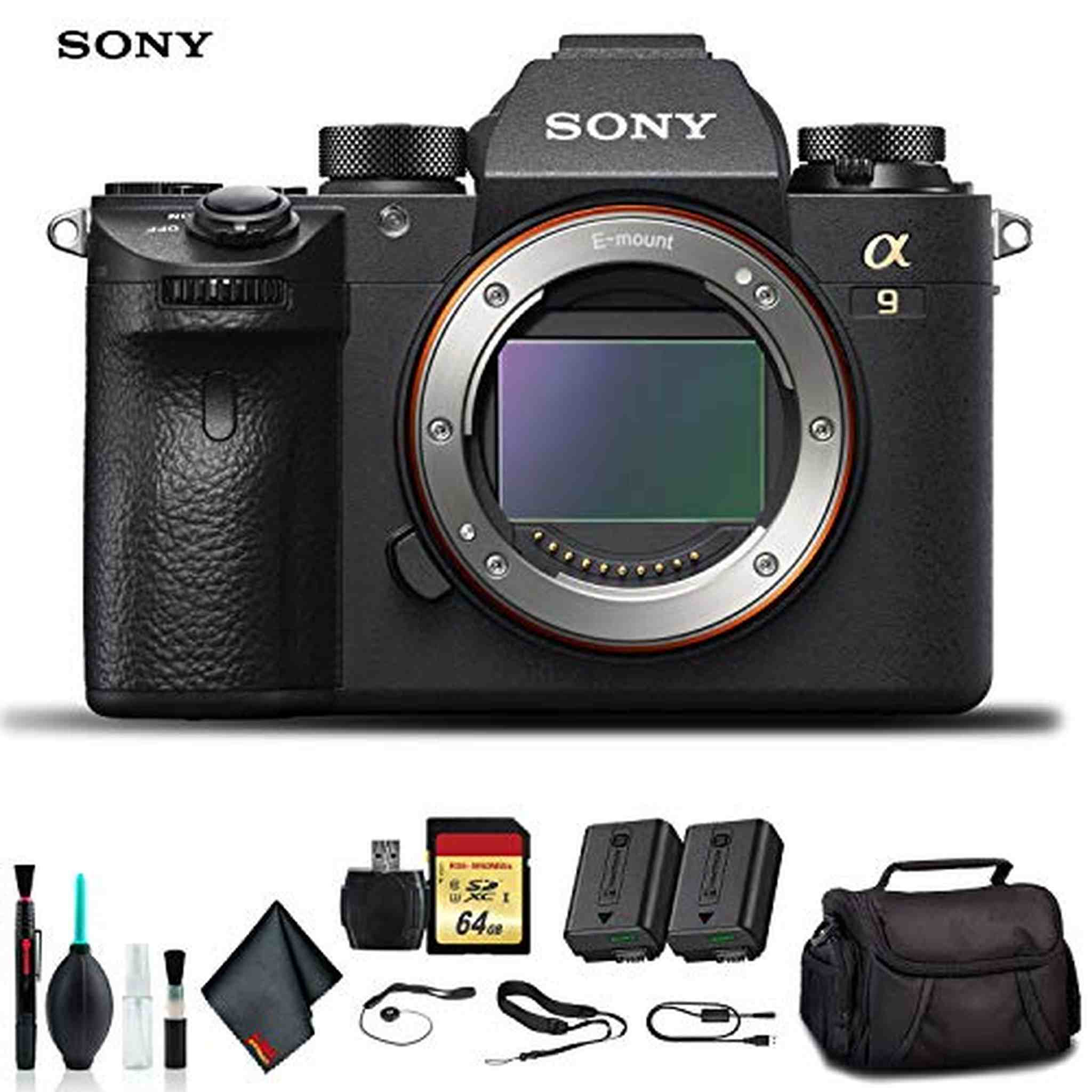 Sony Alpha a9 Mirrorless Camera ILCE9/B With Soft Bag, Additional Battery, 64GB Memory Card, Card Reader , Plus Essential Accessories Sony