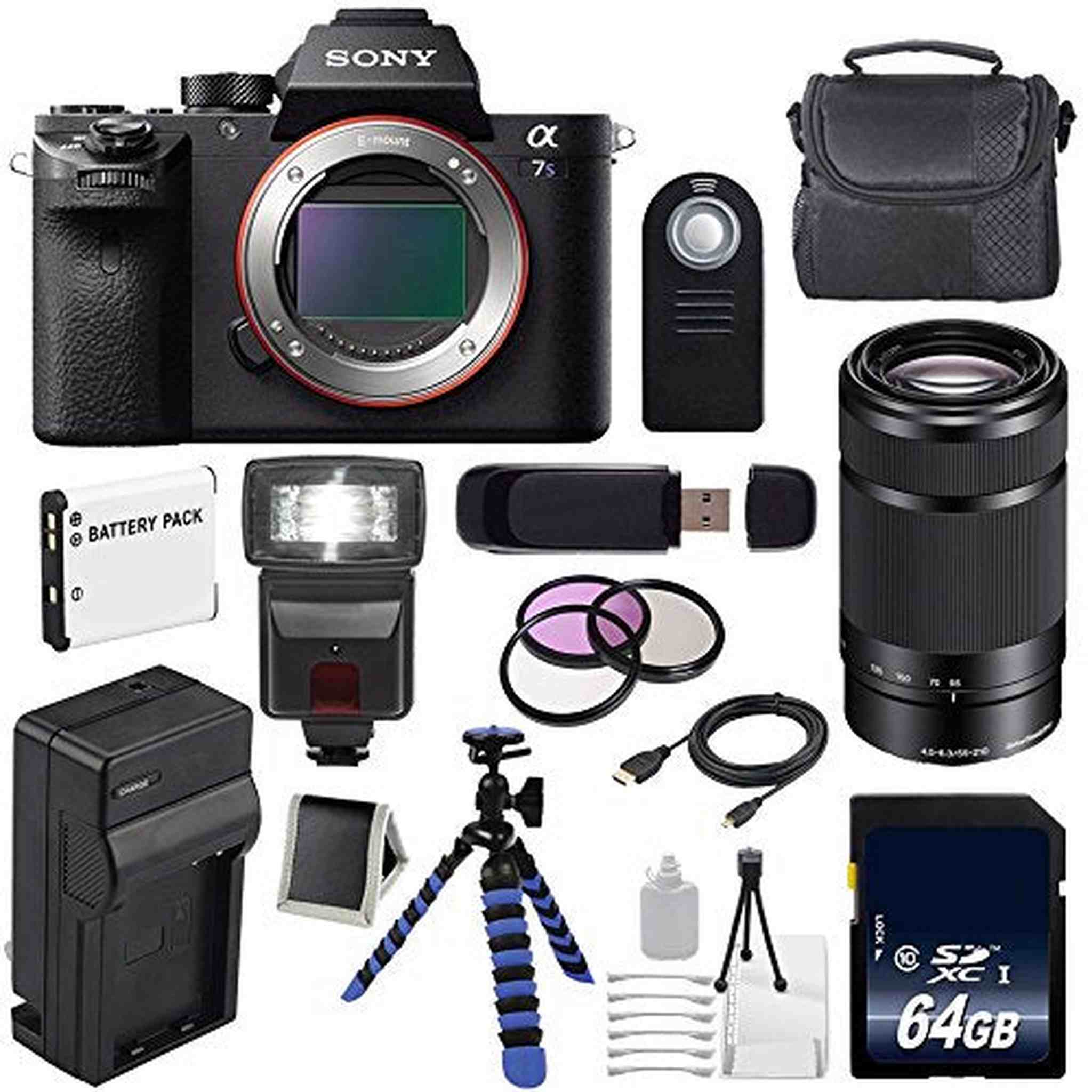 Sony Alpha a7S II a7S Mark II a7SII ILCE7SM2/B Mirrorless Digital Camera International Model + Sony E 55-210mm f/4.5-6 Lens Extreme Bundle Sony