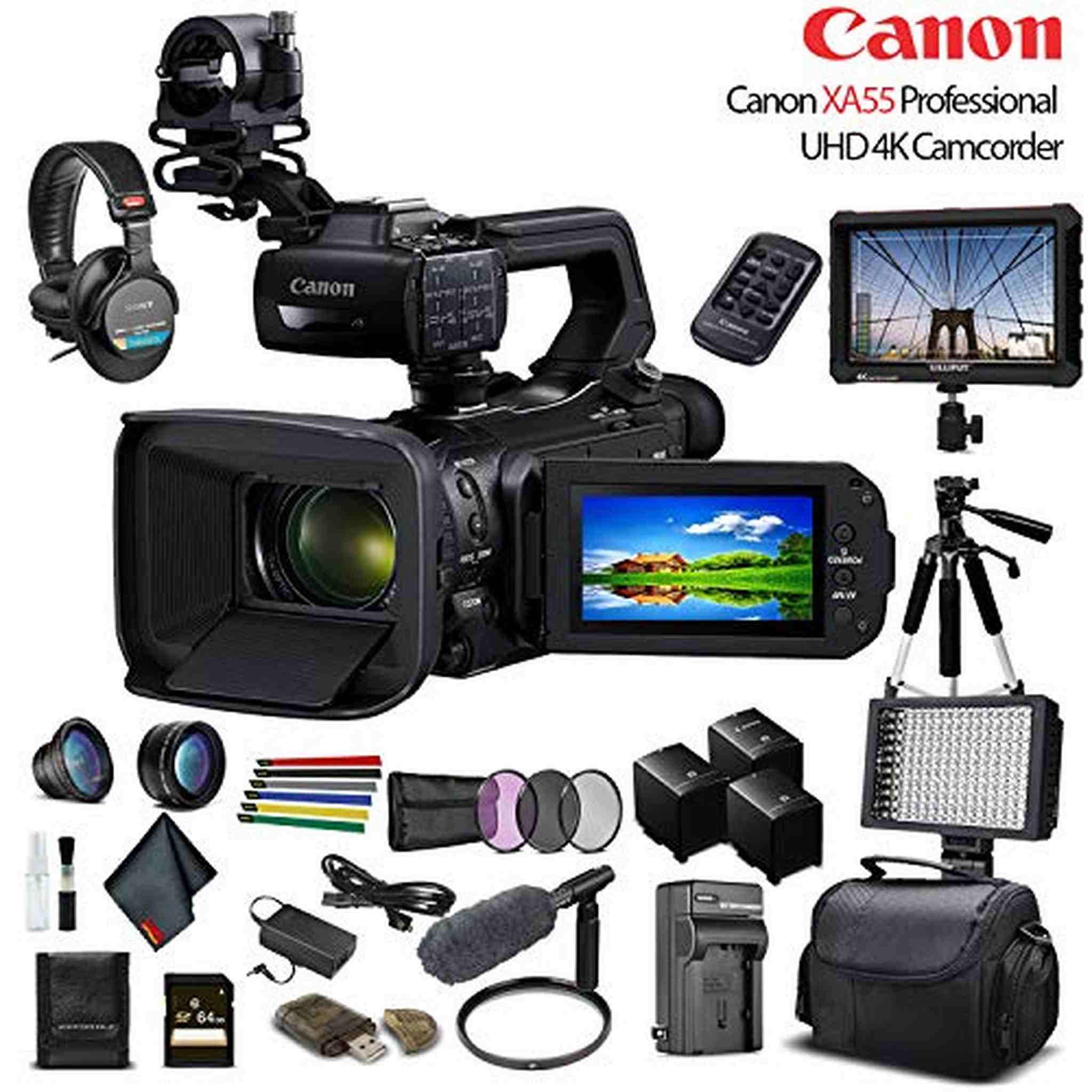 Canon XA55 UHD 4K Camcorder W/ 2 Extra Battery - Professional Bundle Canon