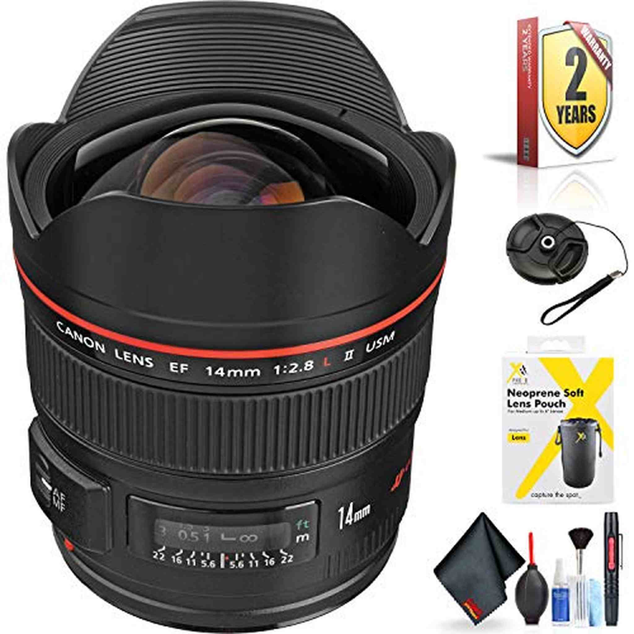 Canon EF 14mm f/2.8L II USM Lens for Canon EF Mount + Accessories International Model with 2 Year Warranty Canon