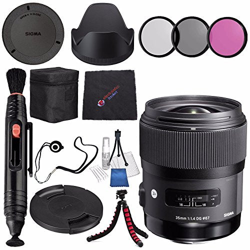 Sigma 35mm f/1.4 DG HSM Art Lens for Canon DSLR Cameras #340101 + 67mm 3 Piece Filter Kit + Lens Pen Cleaner + Microfiber Cleaning Cloth Bundle Sigma