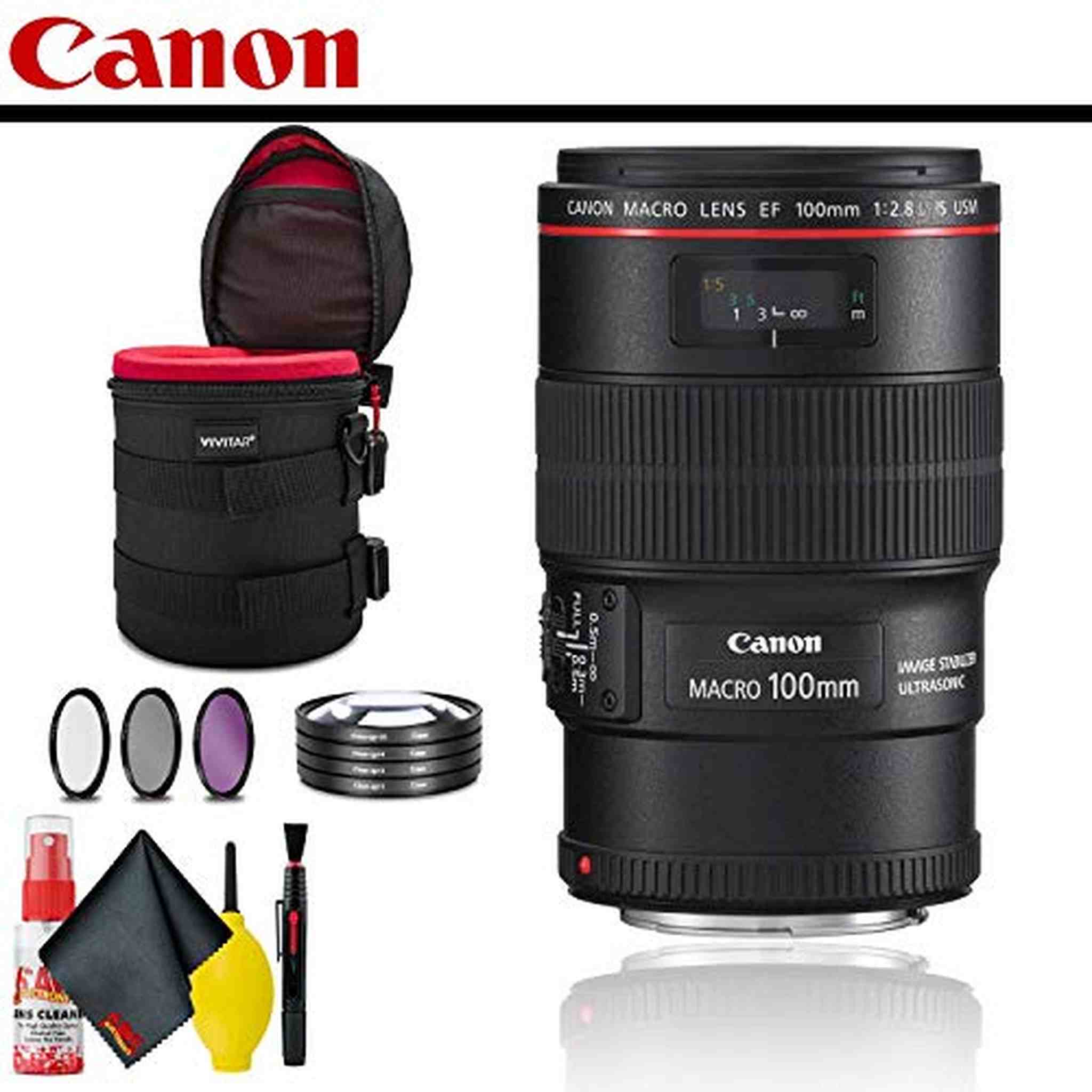 Canon EF 100mm f/2.8L Macro IS USM Lens With Lens Case, Filter Kit AND Cleaning Kit Canon