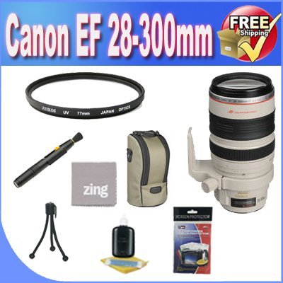 Canon EF 28-300mm f/3.5-5.6L is USM Lens + 3 Piece Filter Kit + Lens Case + Zing Microfiber Cleaning Cloth + Lens Pen Cleaner Bundle Canon