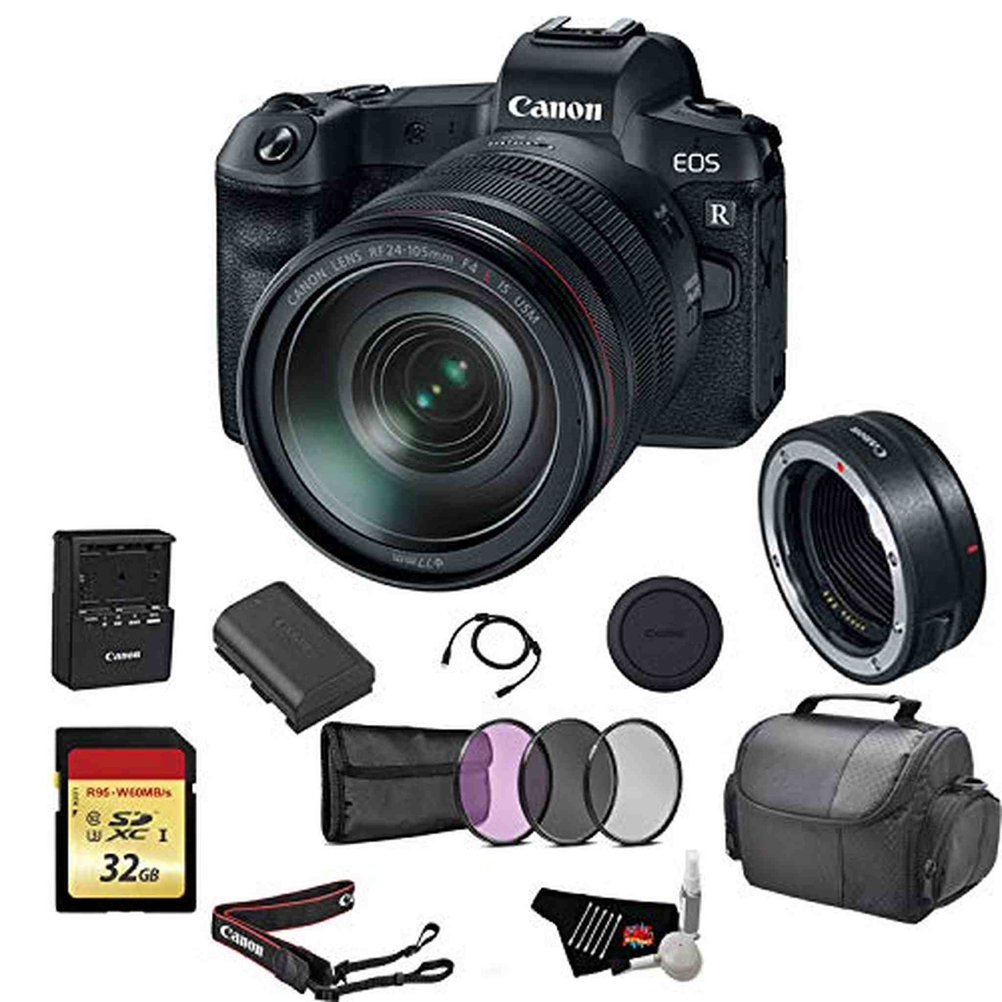 Canon EOS R Mirrorless Digital Camera with 24-105mm Lens and Mount Adapter EF-EOS R Kit International Model Ultimate Bundle Canon