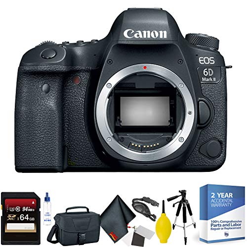 Canon EOS 6D Mark II DSLR Camera Body Only + 64GB Memory Card + Mega Accessory Kit + 2 Year Accidental Warranty Advanced Bundle Canon