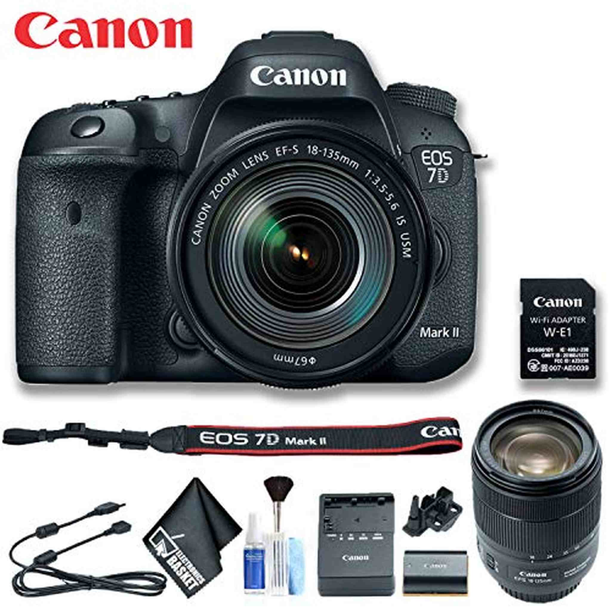 Canon EOS 7D Mark II DSLR Camera with 18-135mm f/3.5-5.6 IS USM Lens & W-E1 Wi-Fi Adapter Intl Model Basic Bundle Canon