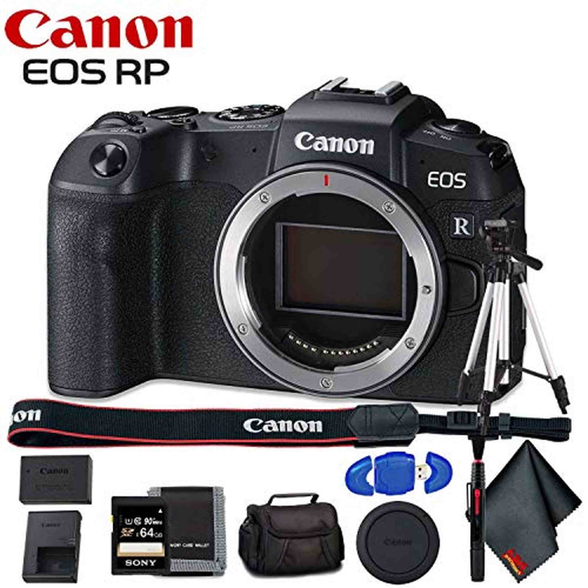 Canon EOS RP Mirrorless Digital Camera Body Only - Includes - Cleaning Kit, Memory Card Kit, Carrying Case Bundle Canon