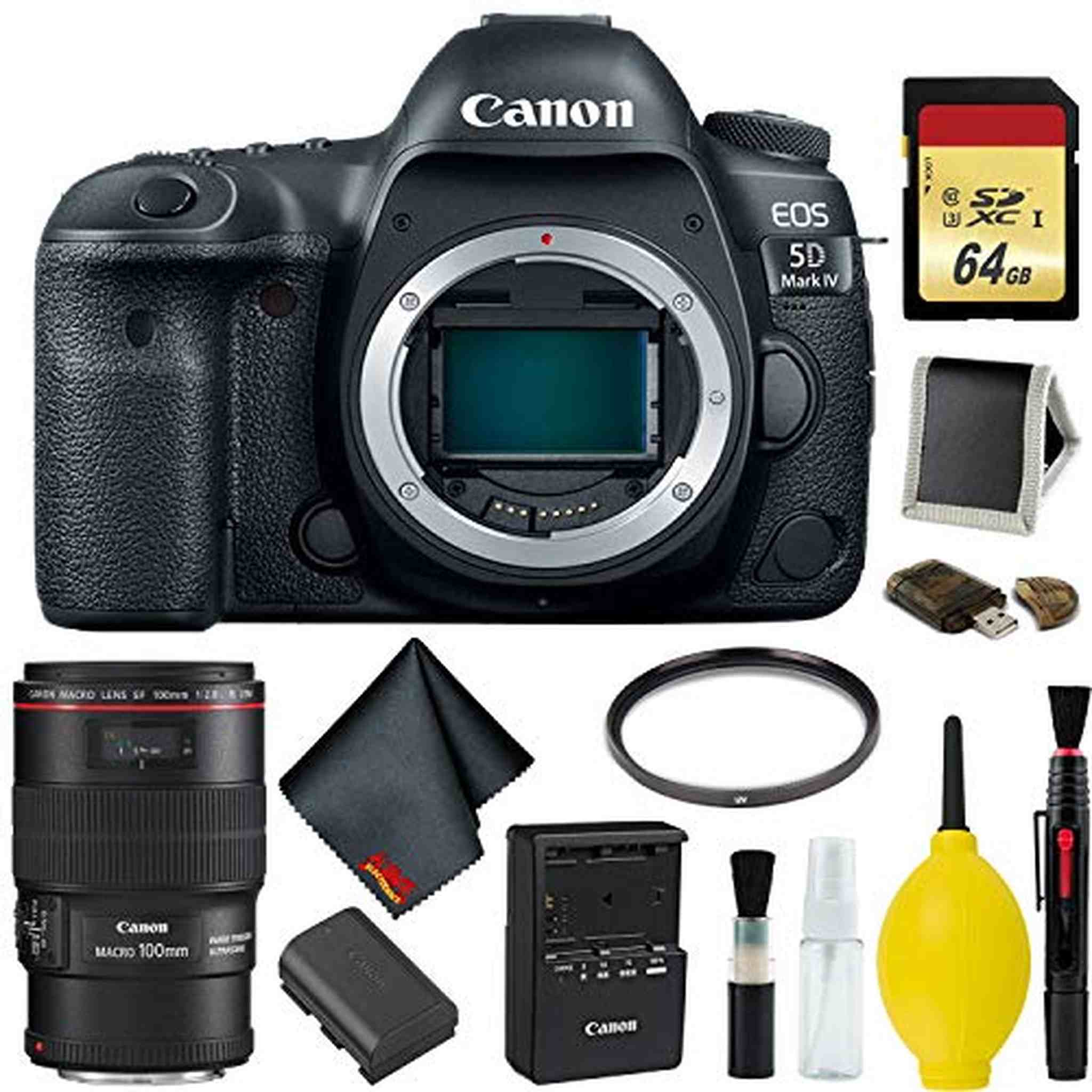 Canon EOS 5D Mark IV DSLR Camera Body Only Memory Kit International Model w/Canon EF 100mm f/2.8L Macro is USM Lens Canon