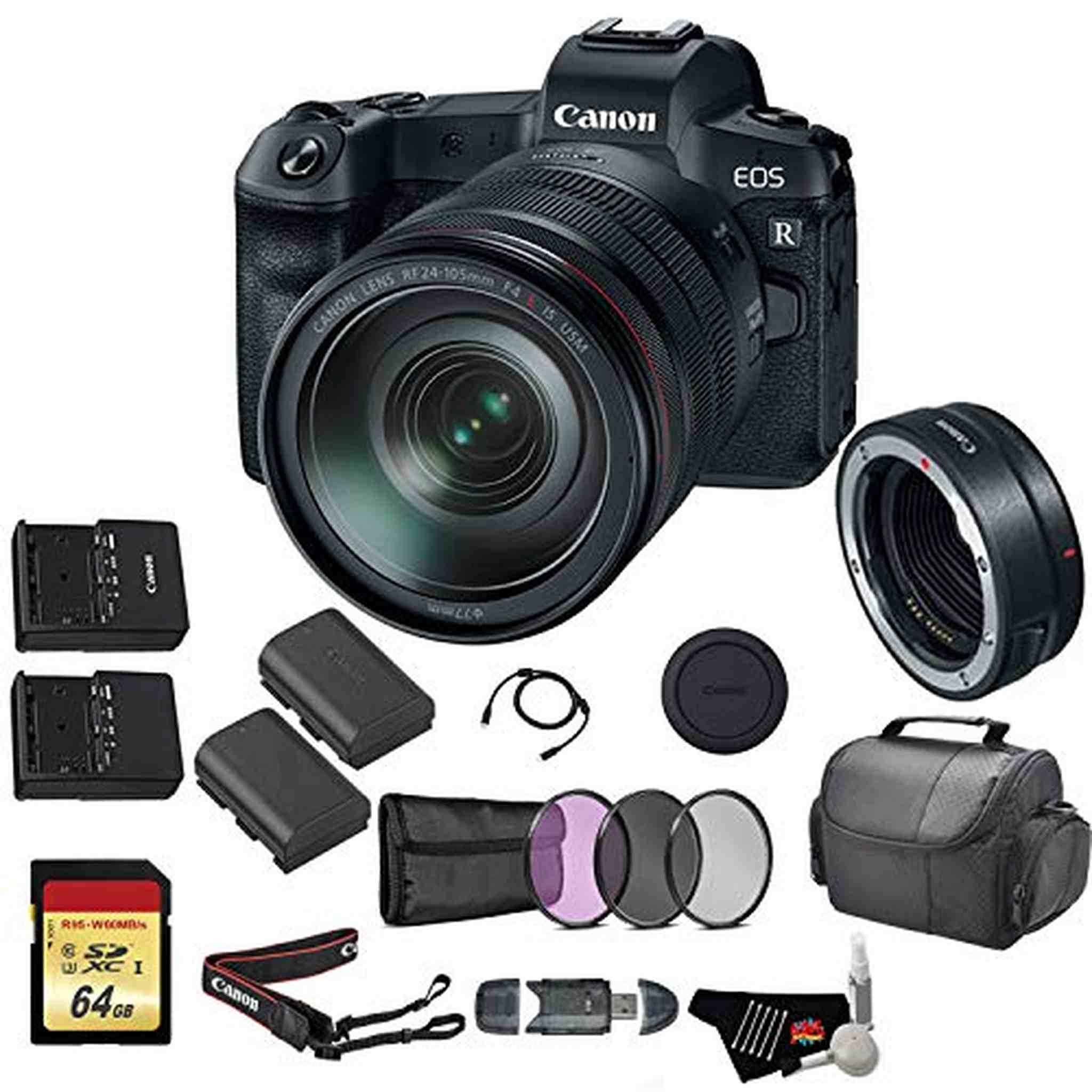 Canon EOS R Mirrorless Digital Camera with 24-105mm Lens and Mount Adapter EF-EOS R Kit International Model Deluxe Bundle Canon