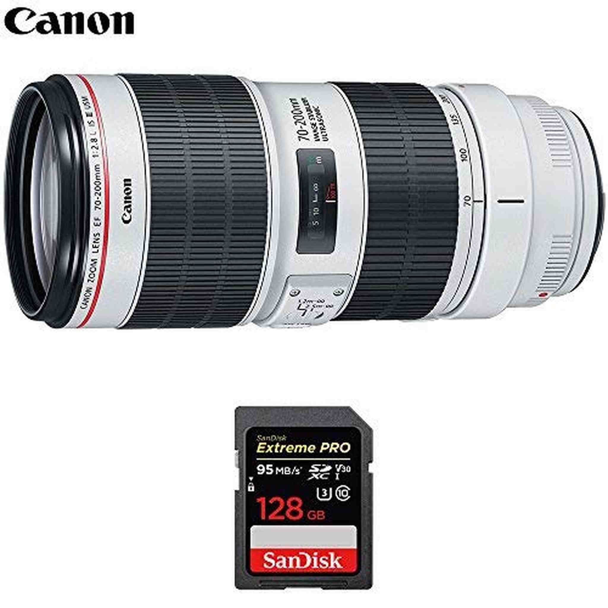 Canon 3044C002AA EF 70-200mm f/2.8L is III USM Telephoto Lens for Digital SLR Cameras with Sandisk Extreme PRO 128GB SD Canon