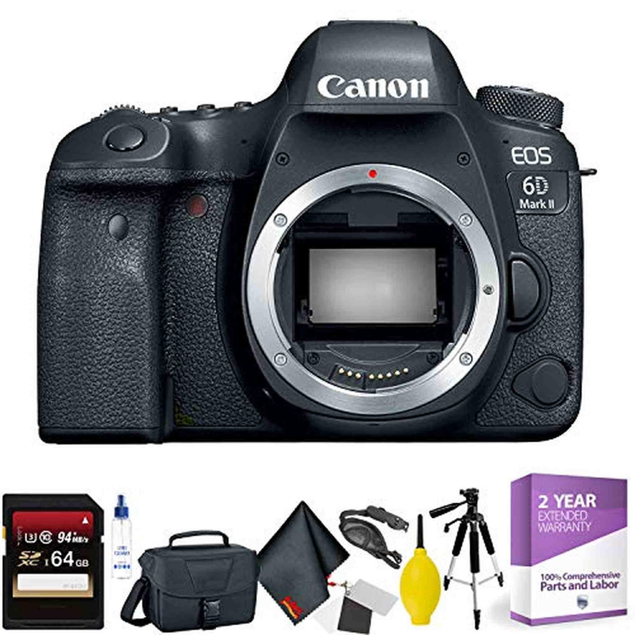 Canon EOS 6D Mark II DSLR Camera Body Only + 64GB Memory Card + Mega Accessory Kit + 1 Year Warranty Advanced Bundle Canon