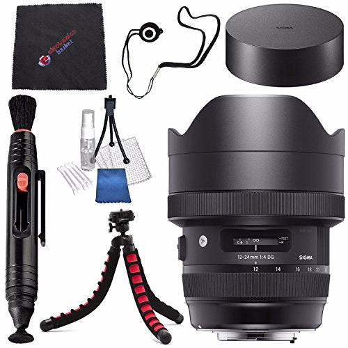 Sigma 12-24mm f/4 DG HSM Art Lens for Nikon F #205955 + Lens Pen Cleaner + Microfiber Cleaning Cloth + Lens Capkeeper + Deluxe Cleaning Kit + Flexible Tripod Bundle International Model No Warranty Sigma