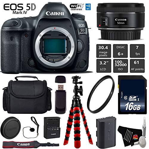 Canon EOS 5D Mark IV DSLR Camera with 50mm f/1.8 STM Lens + Wireless Remote + UV Protection Filter + Case + Wrist Strap Base Bundle Canon