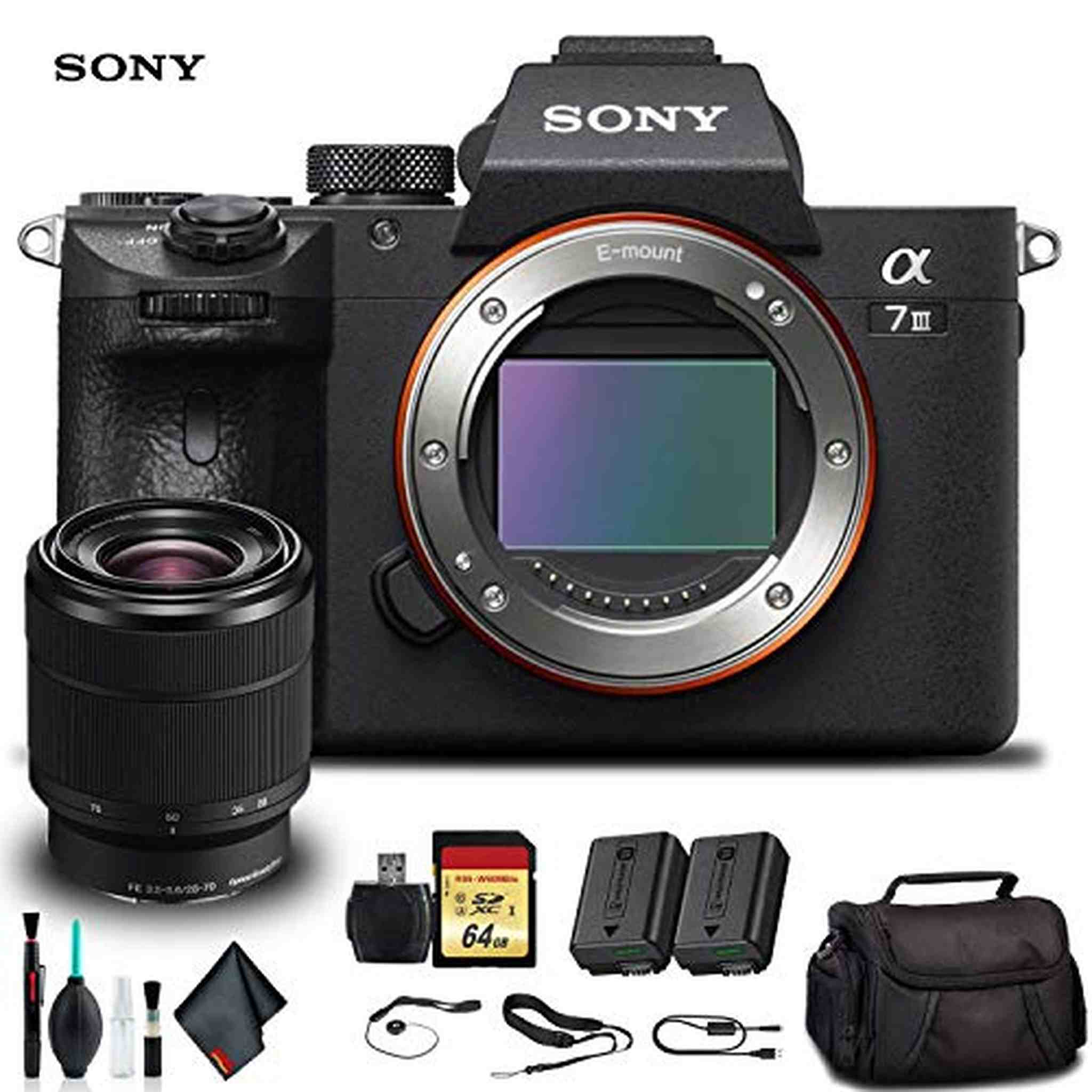 Sony Alpha a7 III Mirrorless Camera with 28-70mm Lens ILCE7M3K/B With Soft Bag, Additional Battery, 64GB Memory Card, Card Reader , Plus Essential Sony